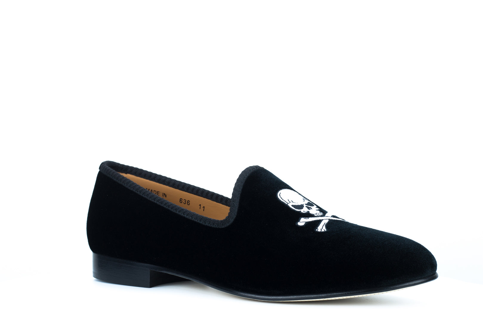 Men's Black Velvet Slipper with Skull & Bone