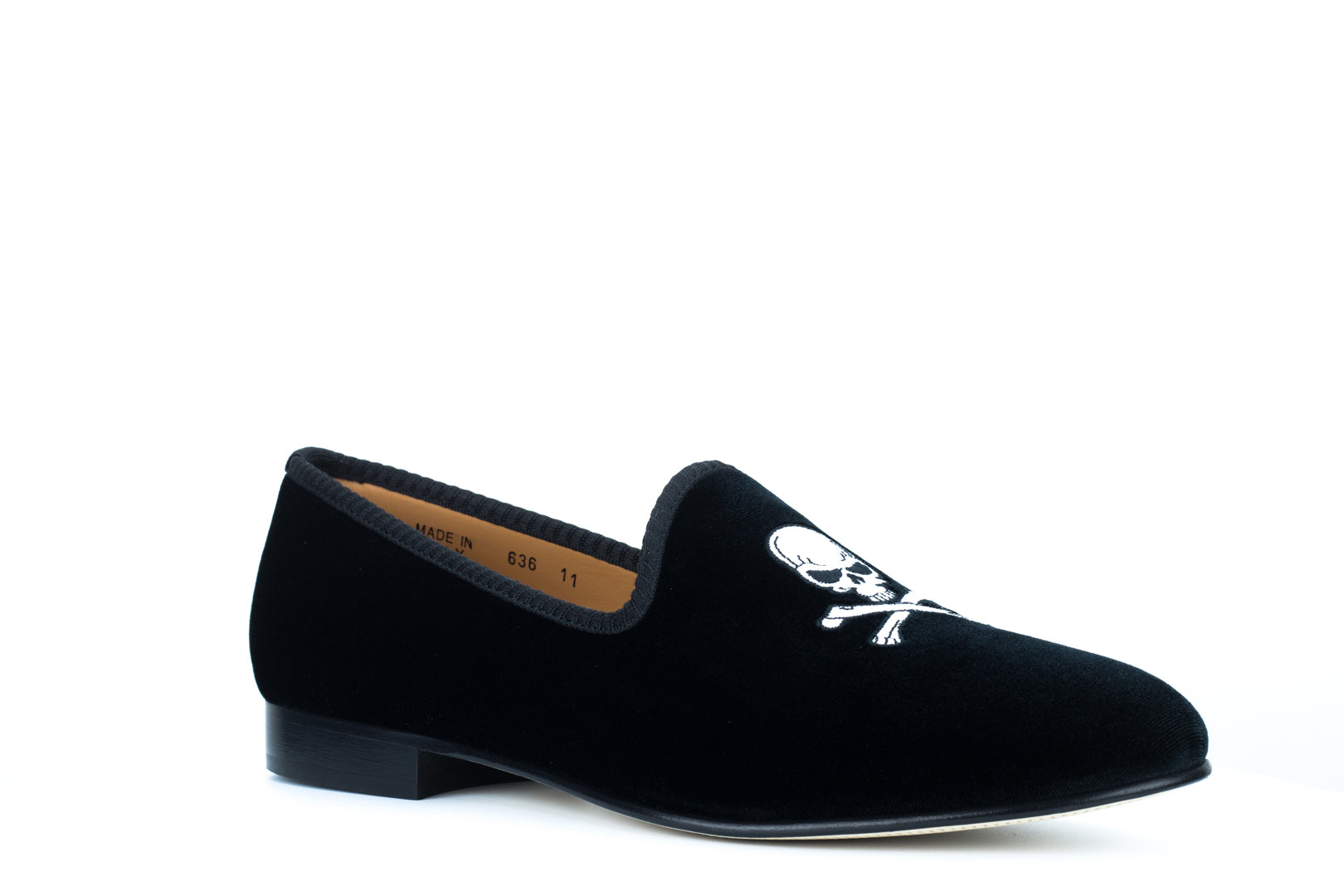 Men's Black Velvet Slipper with Skull & Bone
