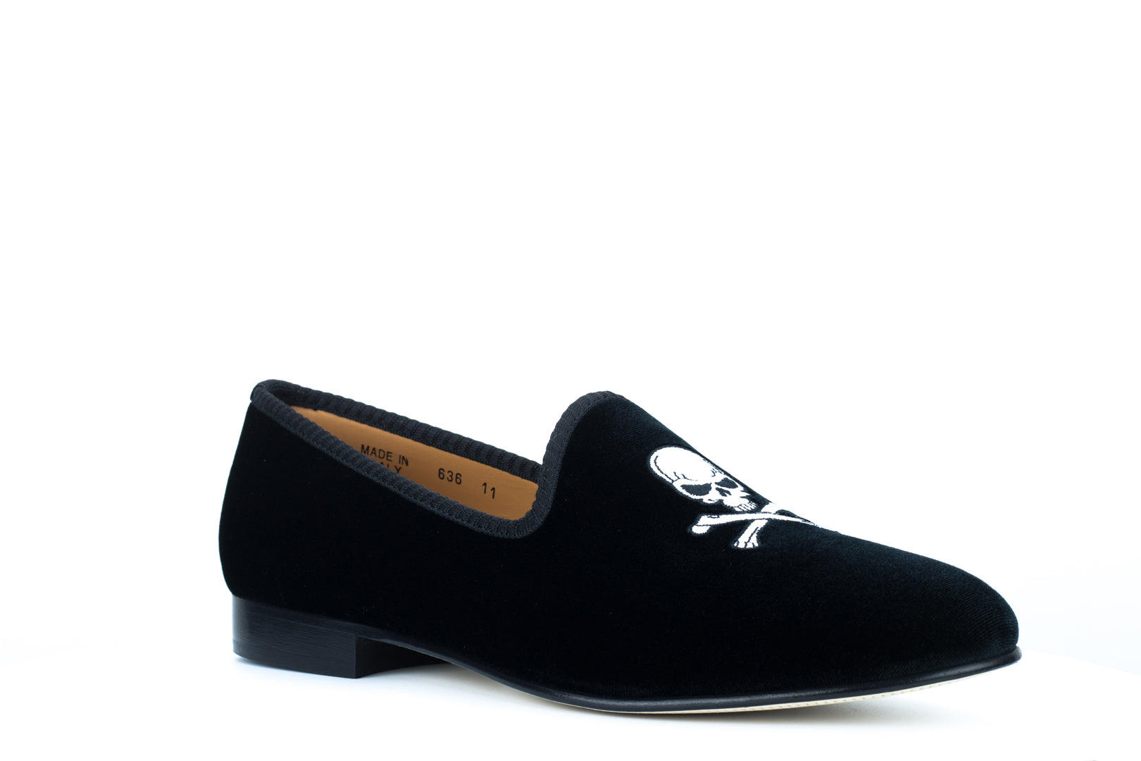 Men's Black Velvet Slipper with Skull & Bone