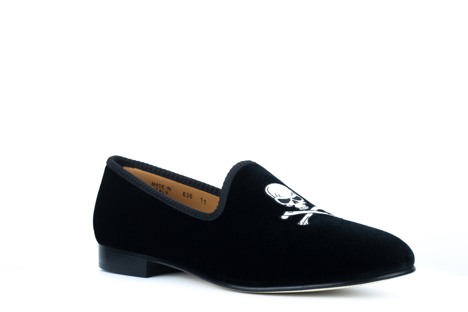 Men's Black Velvet Slipper with Skull & Bone