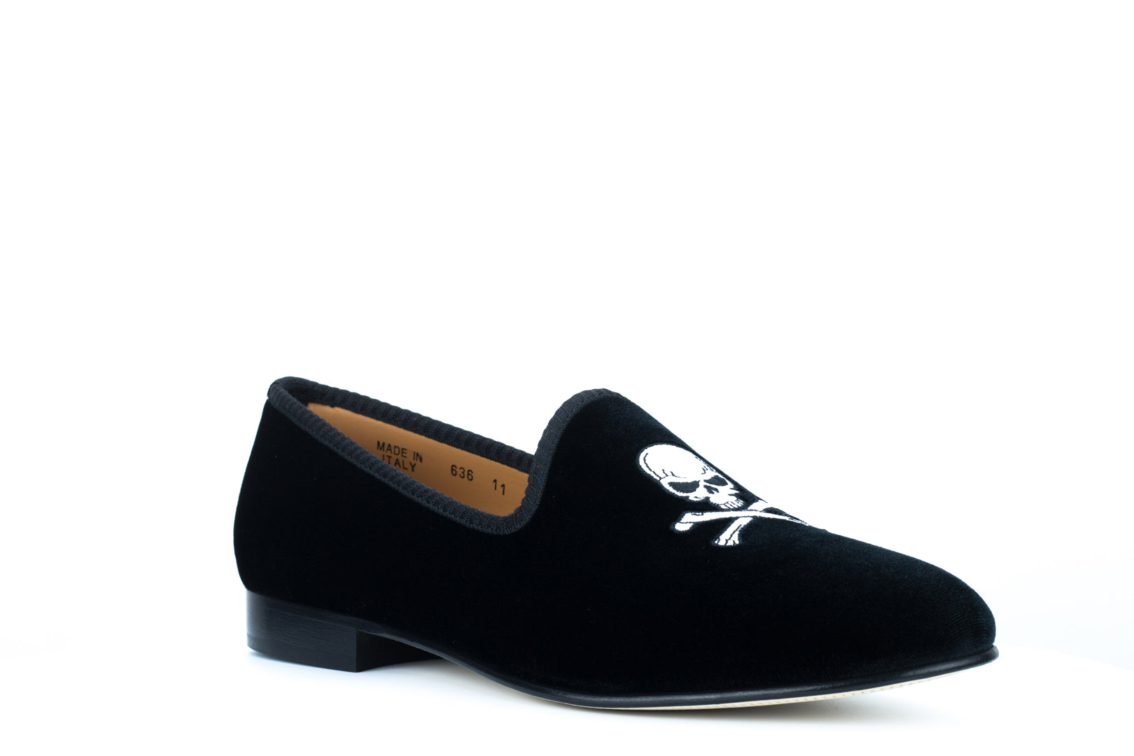 Men's Black Velvet Slipper with Skull & Bone