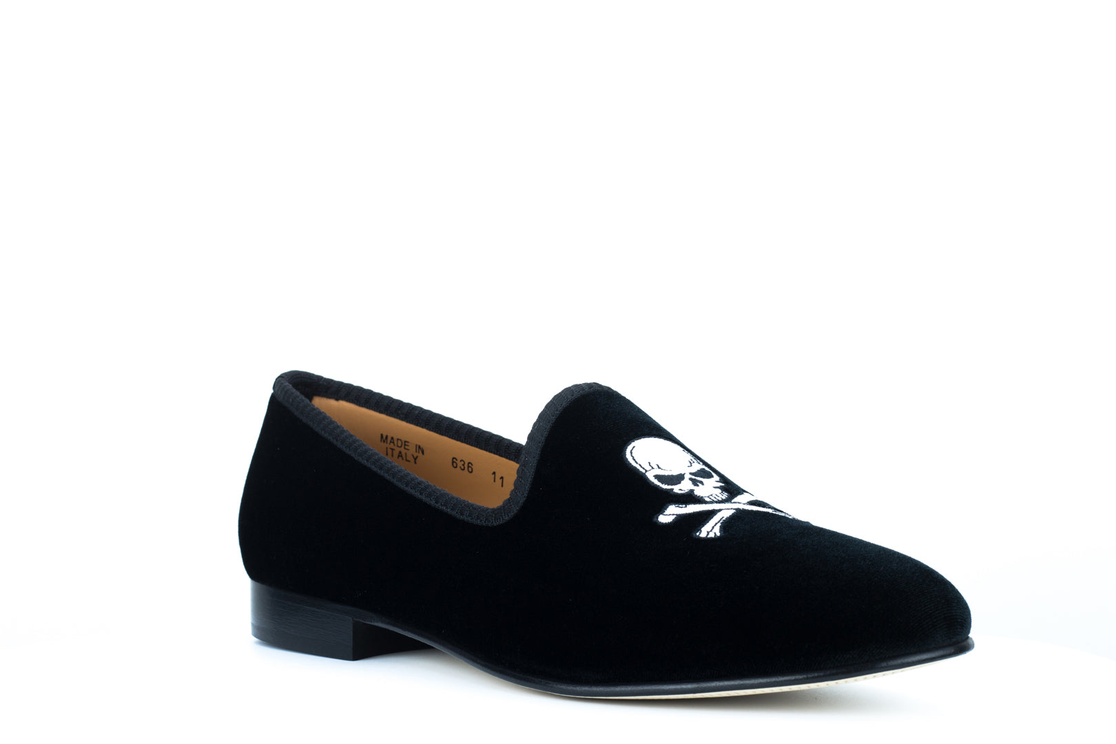 Men's Black Velvet Slipper with Skull & Bone