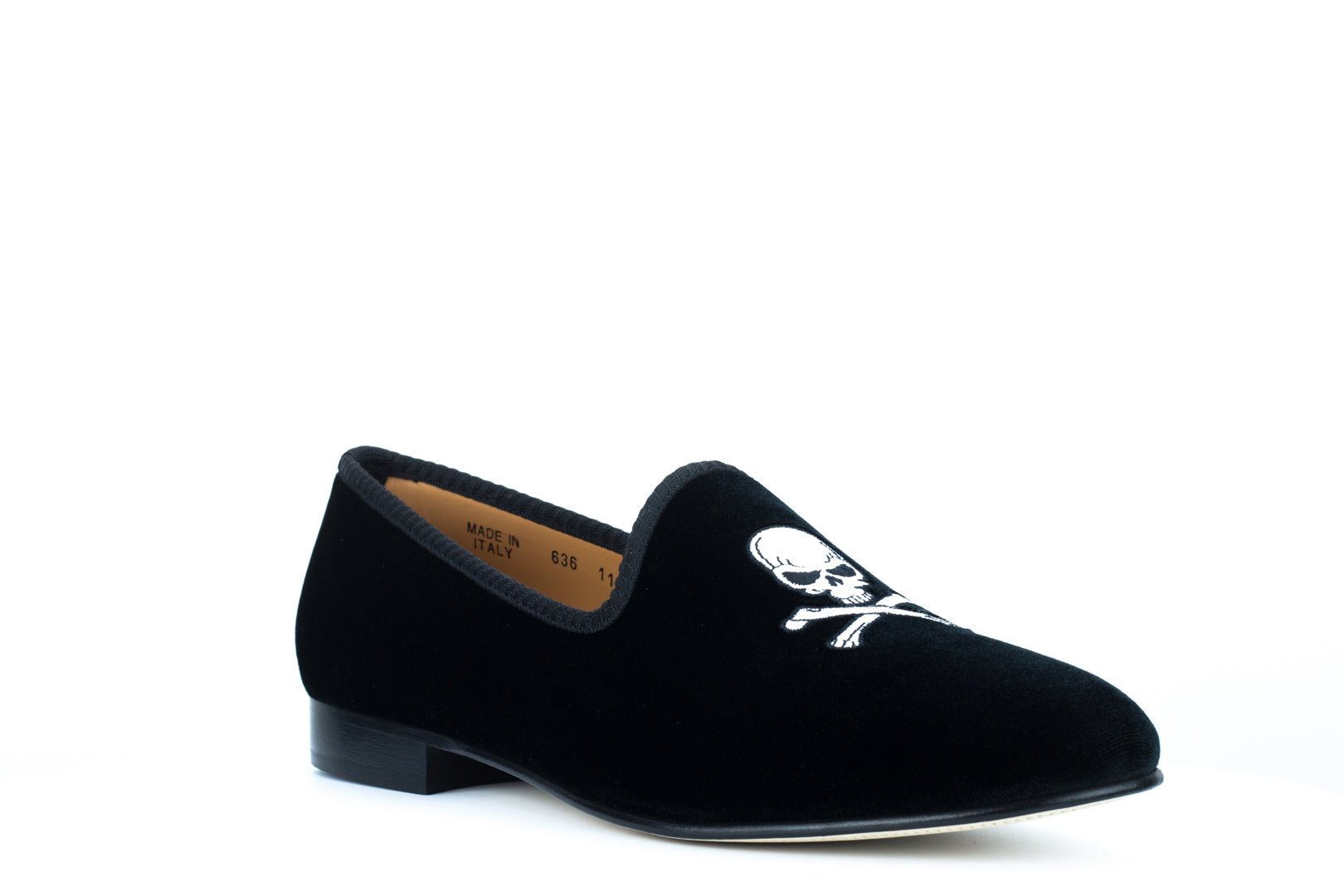 Men's Black Velvet Slipper with Skull & Bone