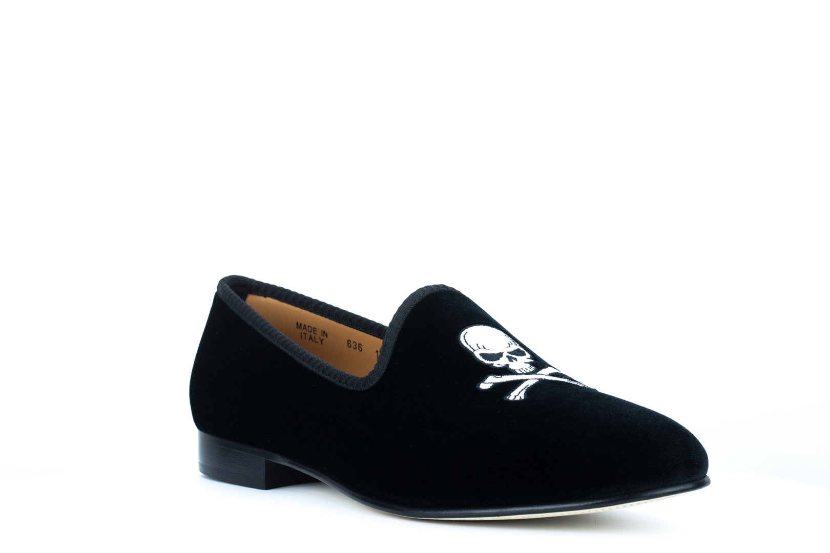 Men's Black Velvet Slipper with Skull & Bone
