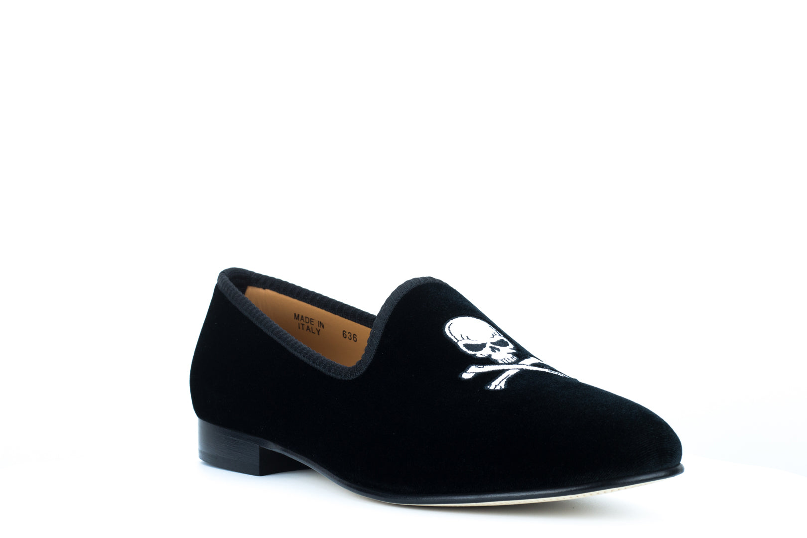 Men's Black Velvet Slipper with Skull & Bone