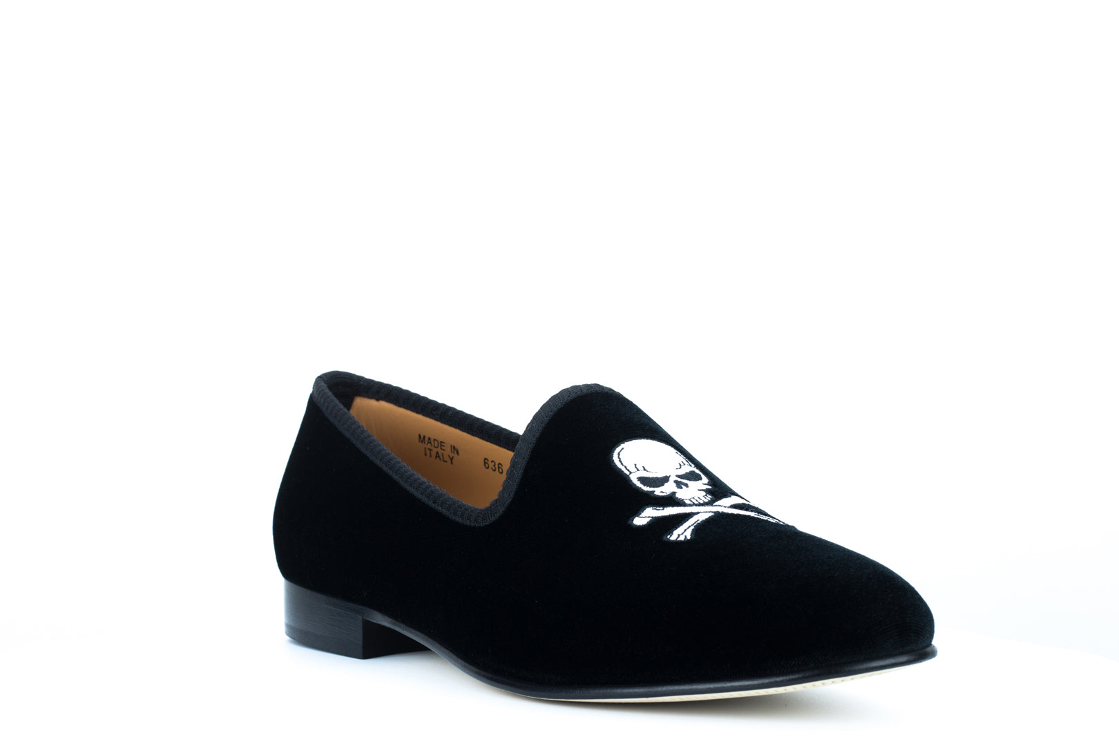 Men's Black Velvet Slipper with Skull & Bone