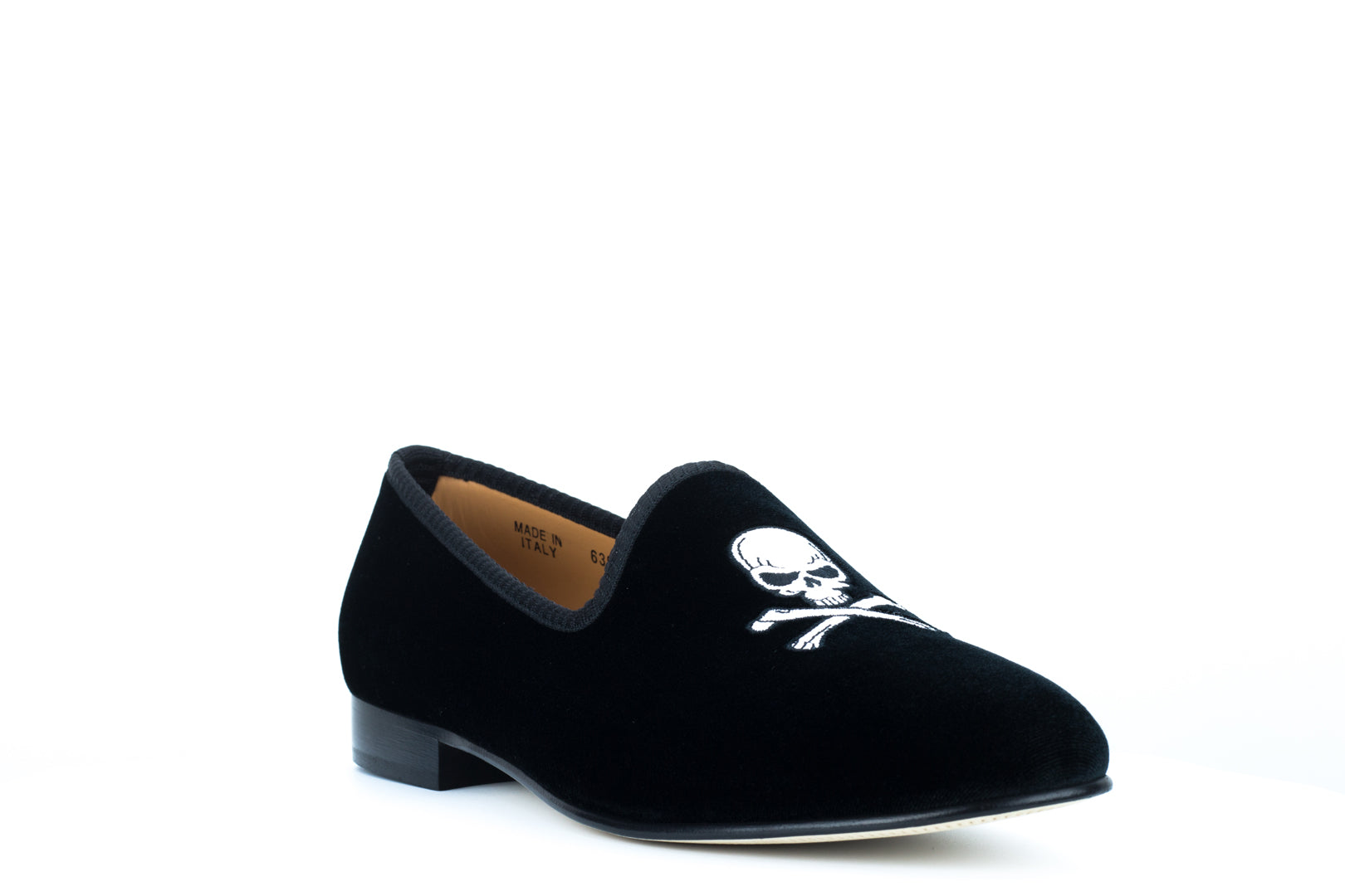 Men's Black Velvet Slipper with Skull & Bone