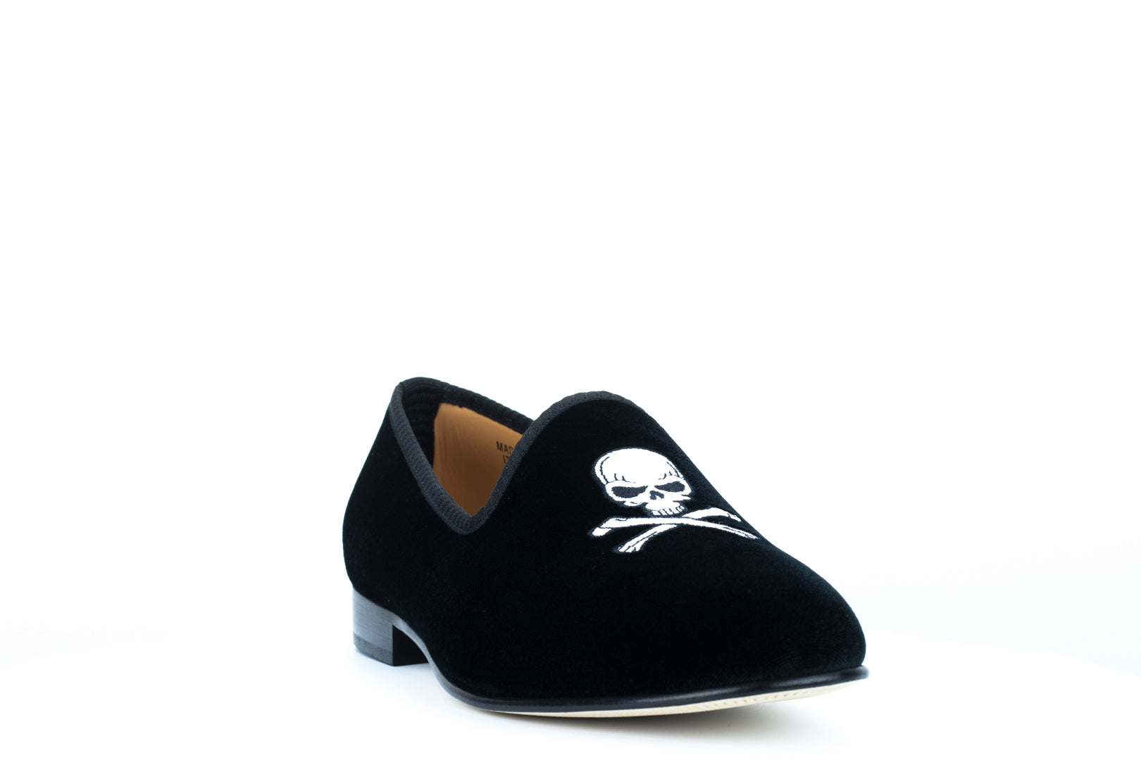 Men's Black Velvet Slipper with Skull & Bone