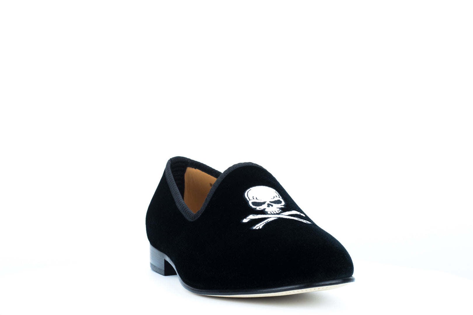Men's Black Velvet Slipper with Skull & Bone
