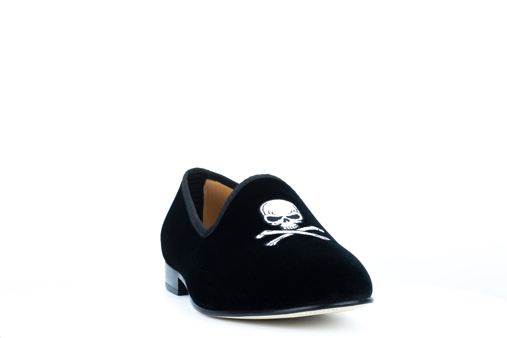 Men's Black Velvet Slipper with Skull & Bone