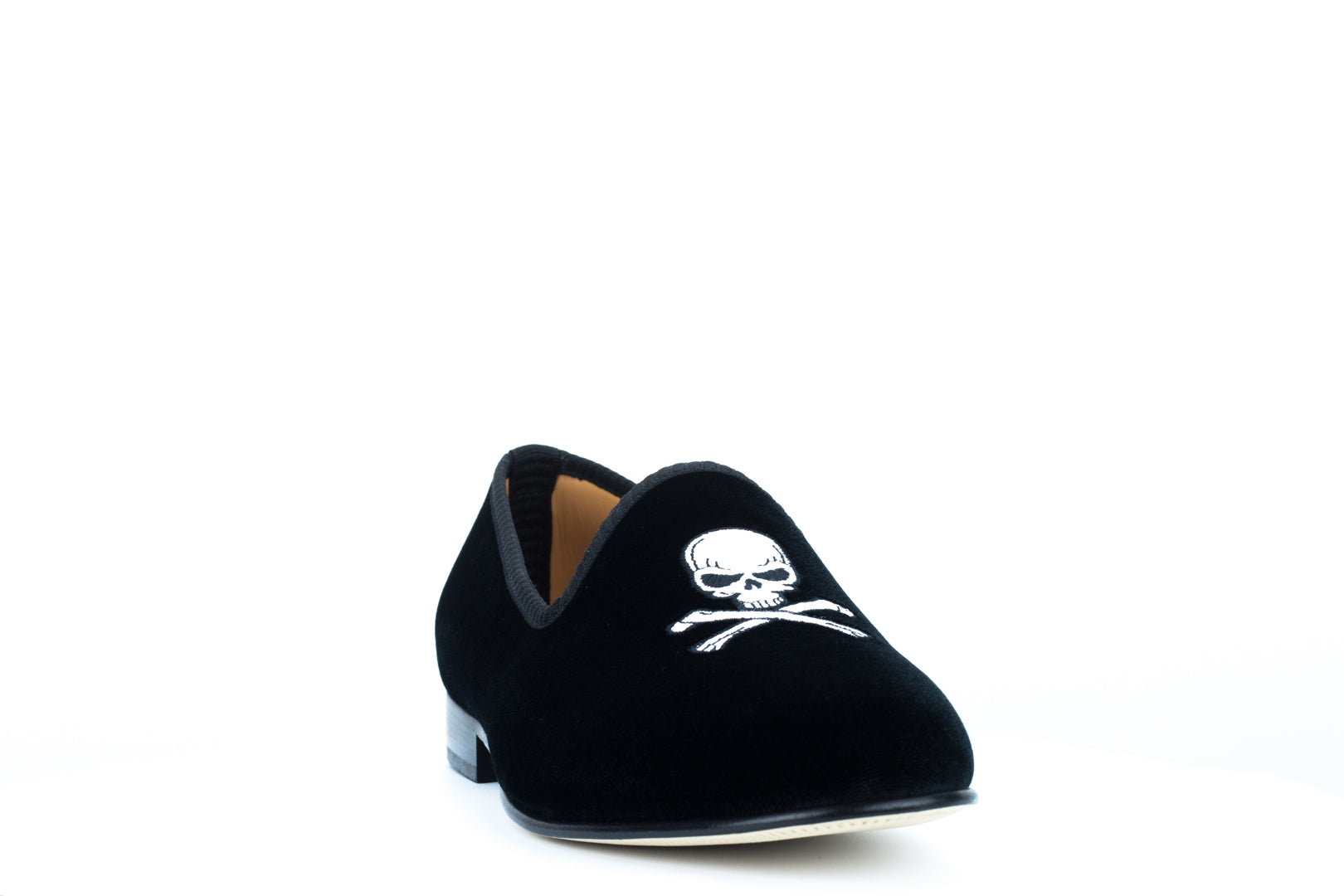 Men's Black Velvet Slipper with Skull & Bone