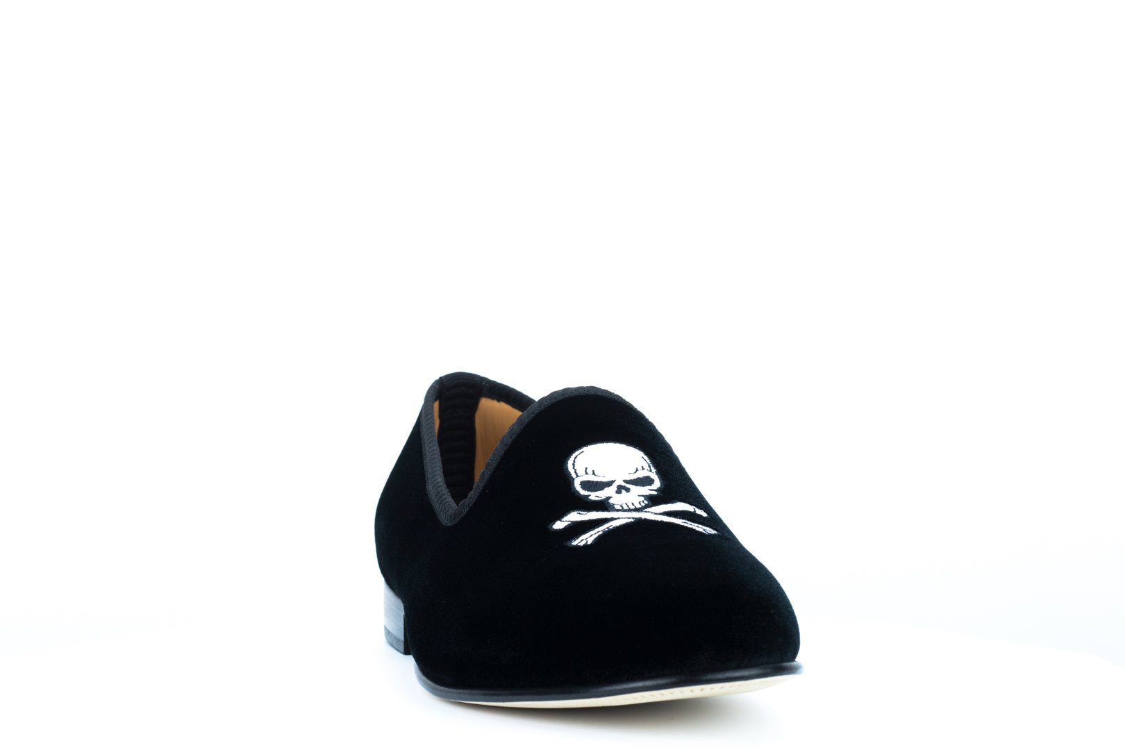 Men's Black Velvet Slipper with Skull & Bone