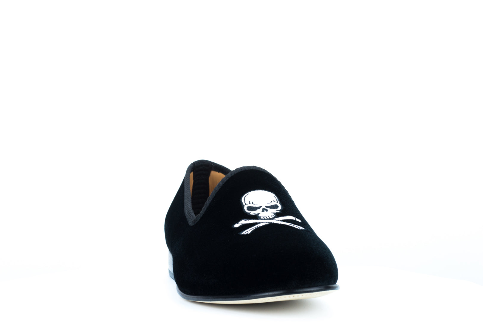 Men's Black Velvet Slipper with Skull & Bone