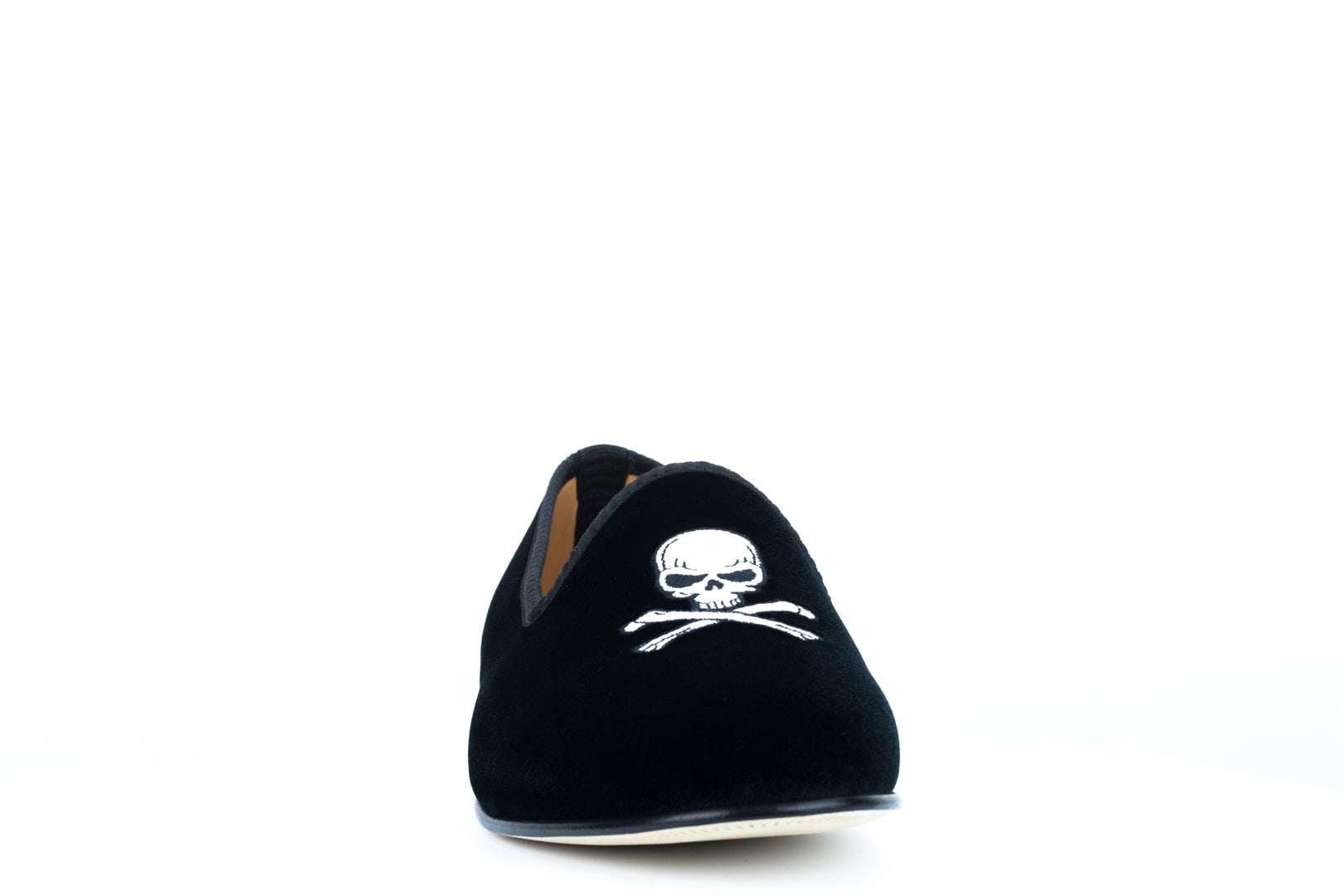 Men's Black Velvet Slipper with Skull & Bone