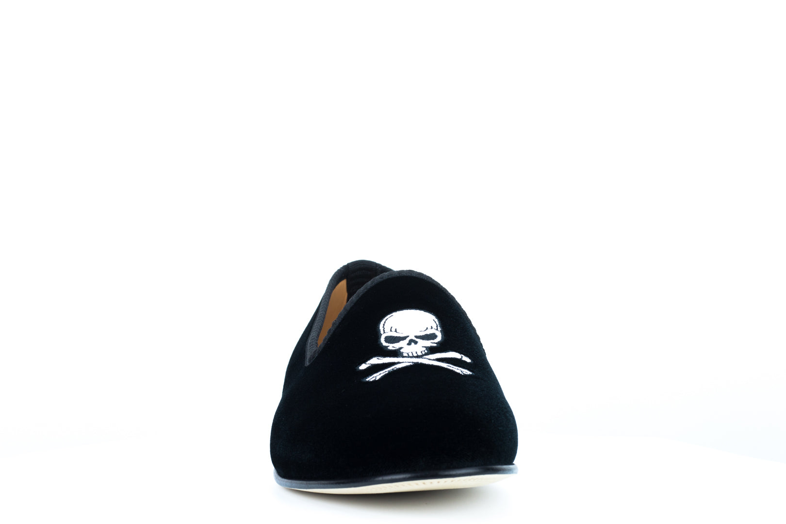 Men's Black Velvet Slipper with Skull & Bone