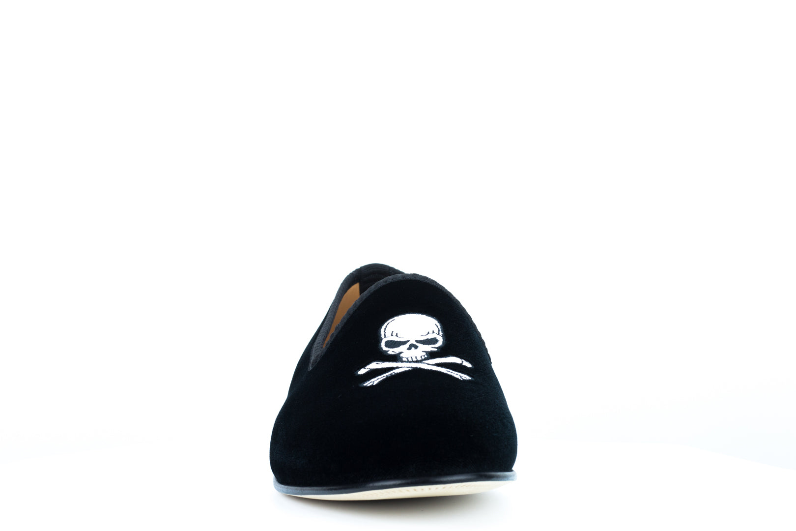 Men's Black Velvet Slipper with Skull & Bone