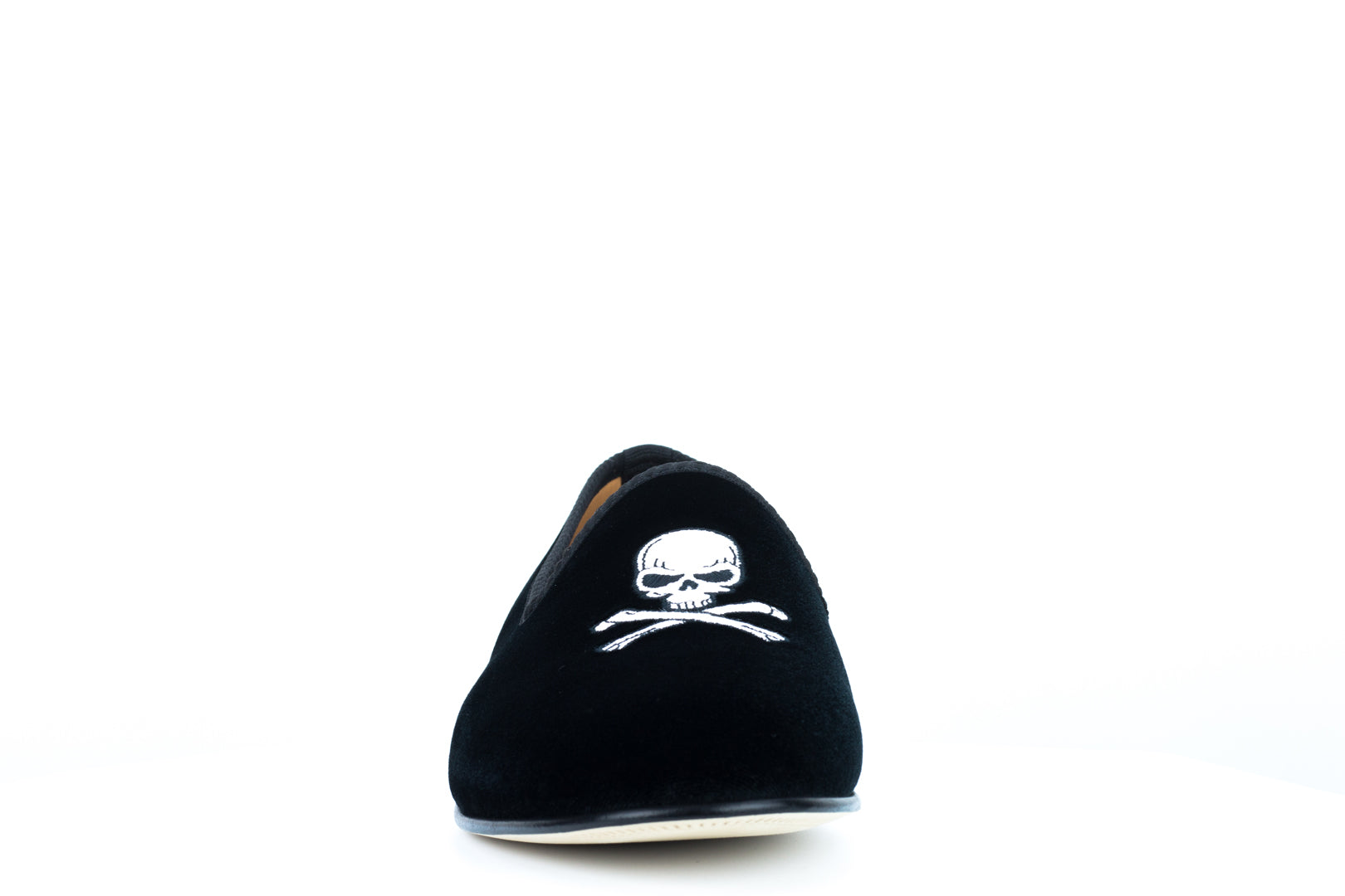 Men's Black Velvet Slipper with Skull & Bone