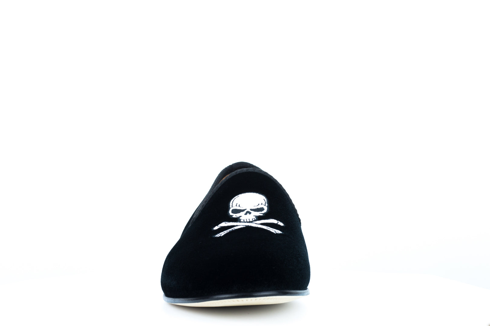 Men's Black Velvet Slipper with Skull & Bone