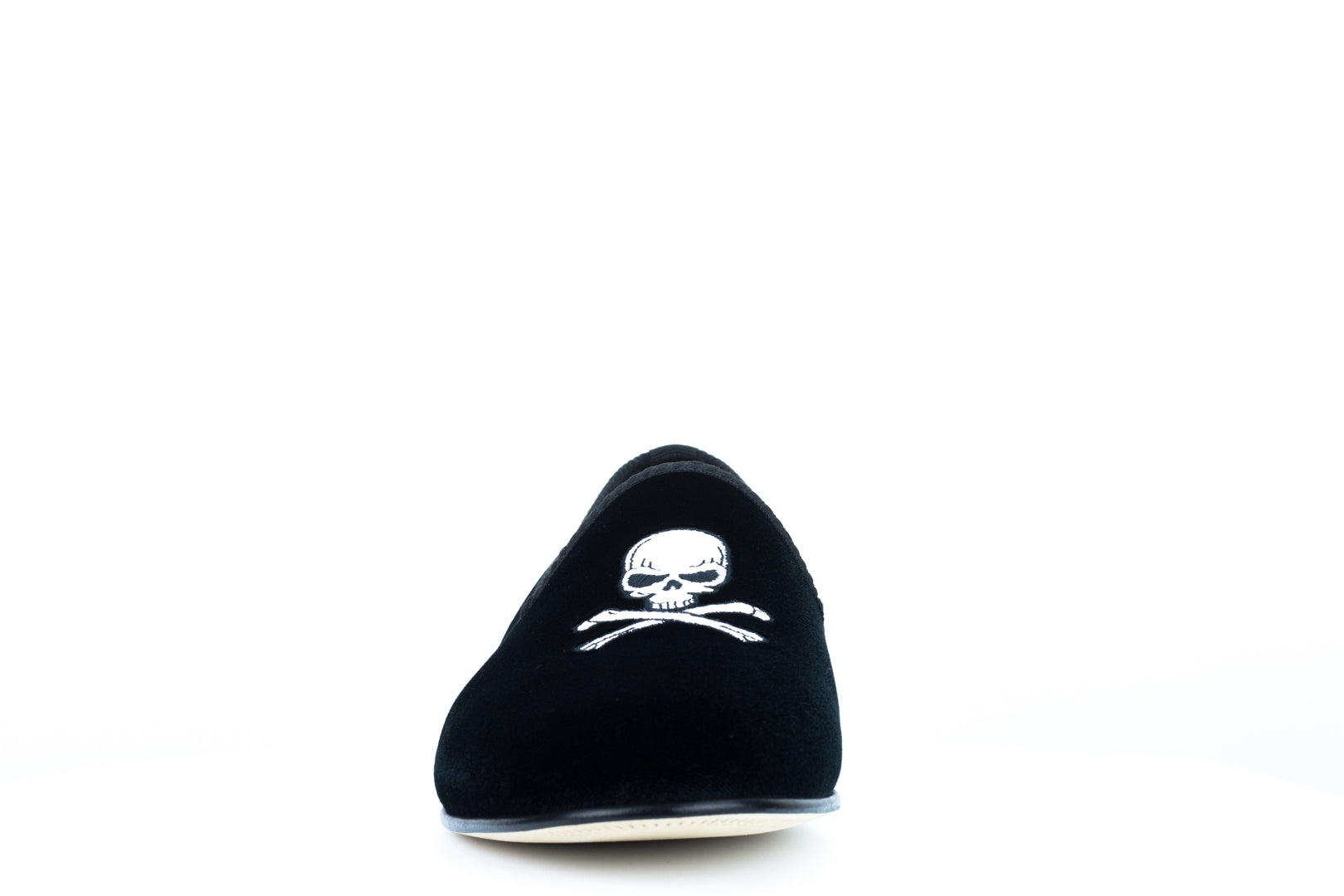 Men's Black Velvet Slipper with Skull & Bone