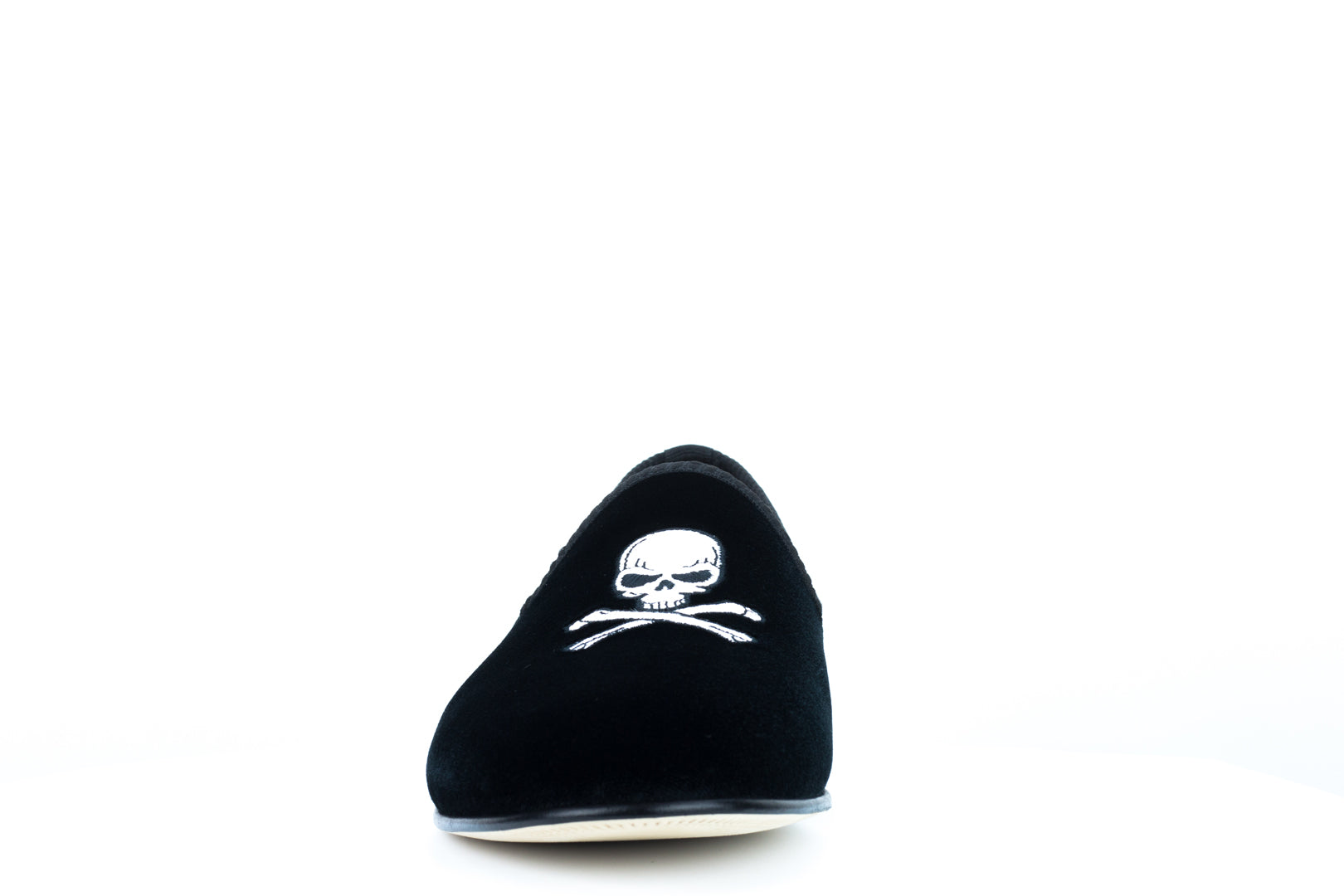 Men's Black Velvet Slipper with Skull & Bone