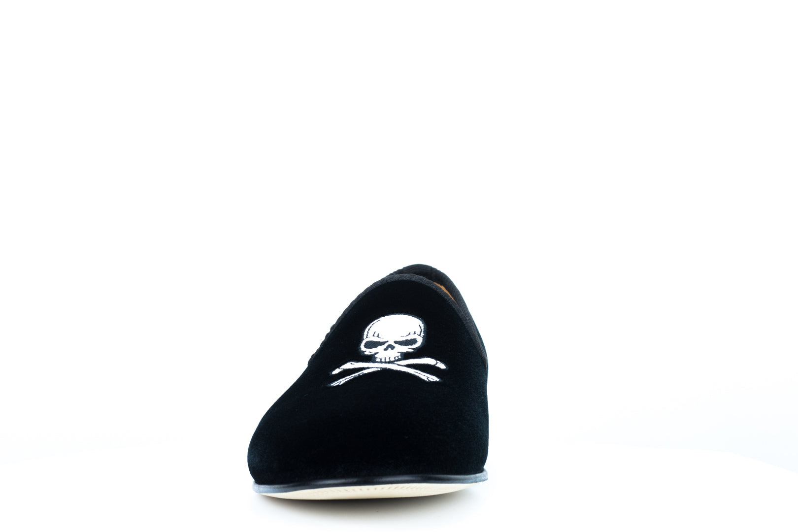 Men's Black Velvet Slipper with Skull & Bone