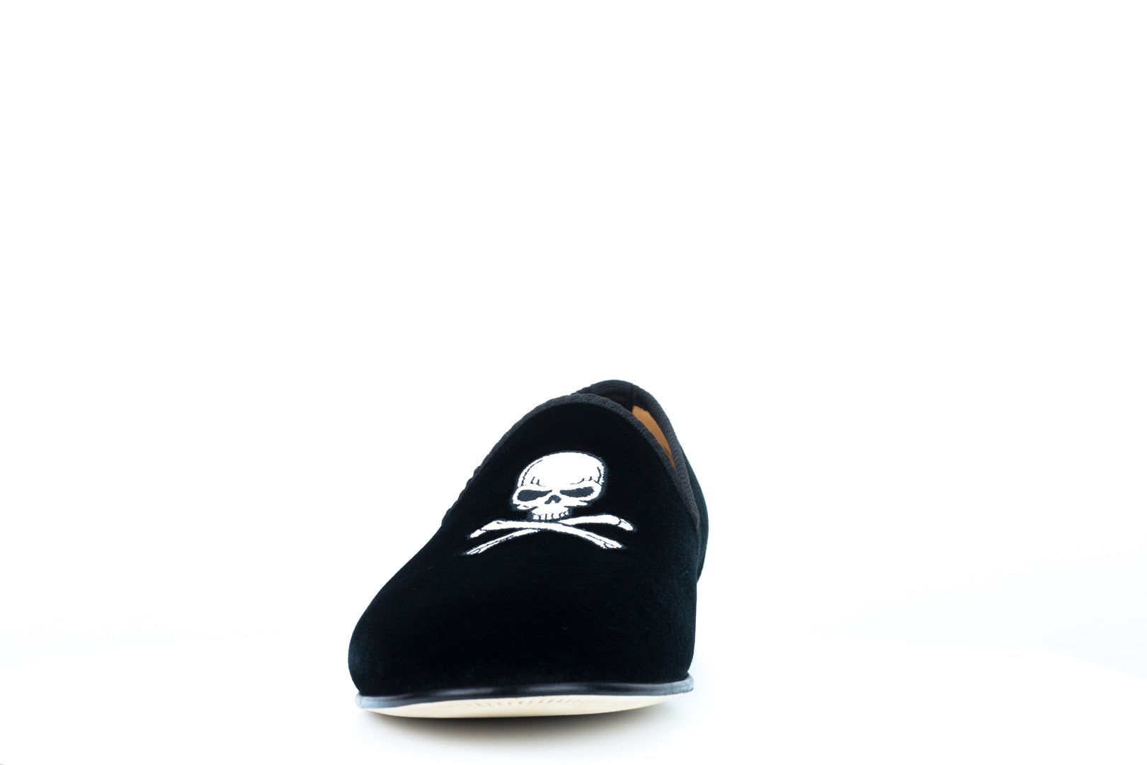 Men's Black Velvet Slipper with Skull & Bone