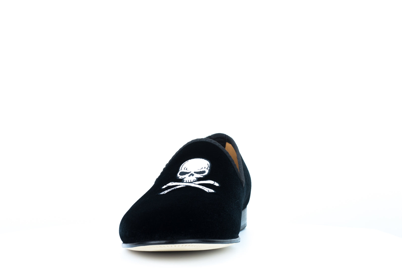Men's Black Velvet Slipper with Skull & Bone