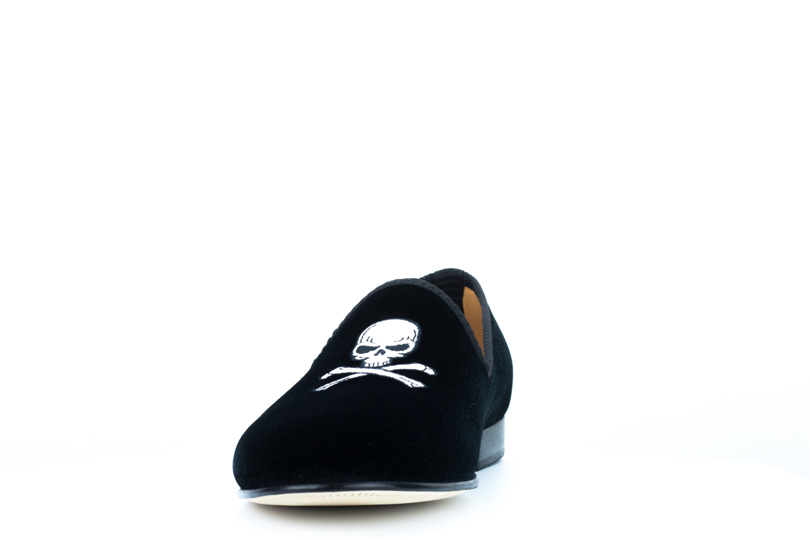 Men's Black Velvet Slipper with Skull & Bone