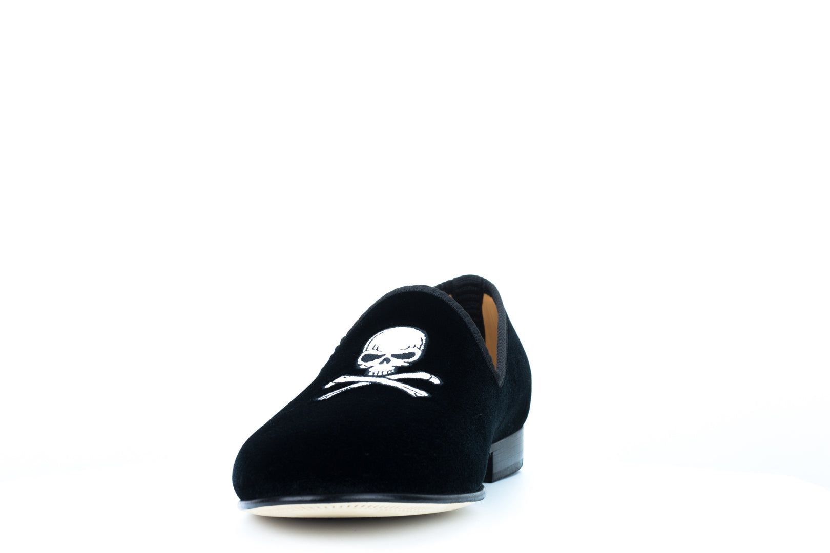 Men's Black Velvet Slipper with Skull & Bone