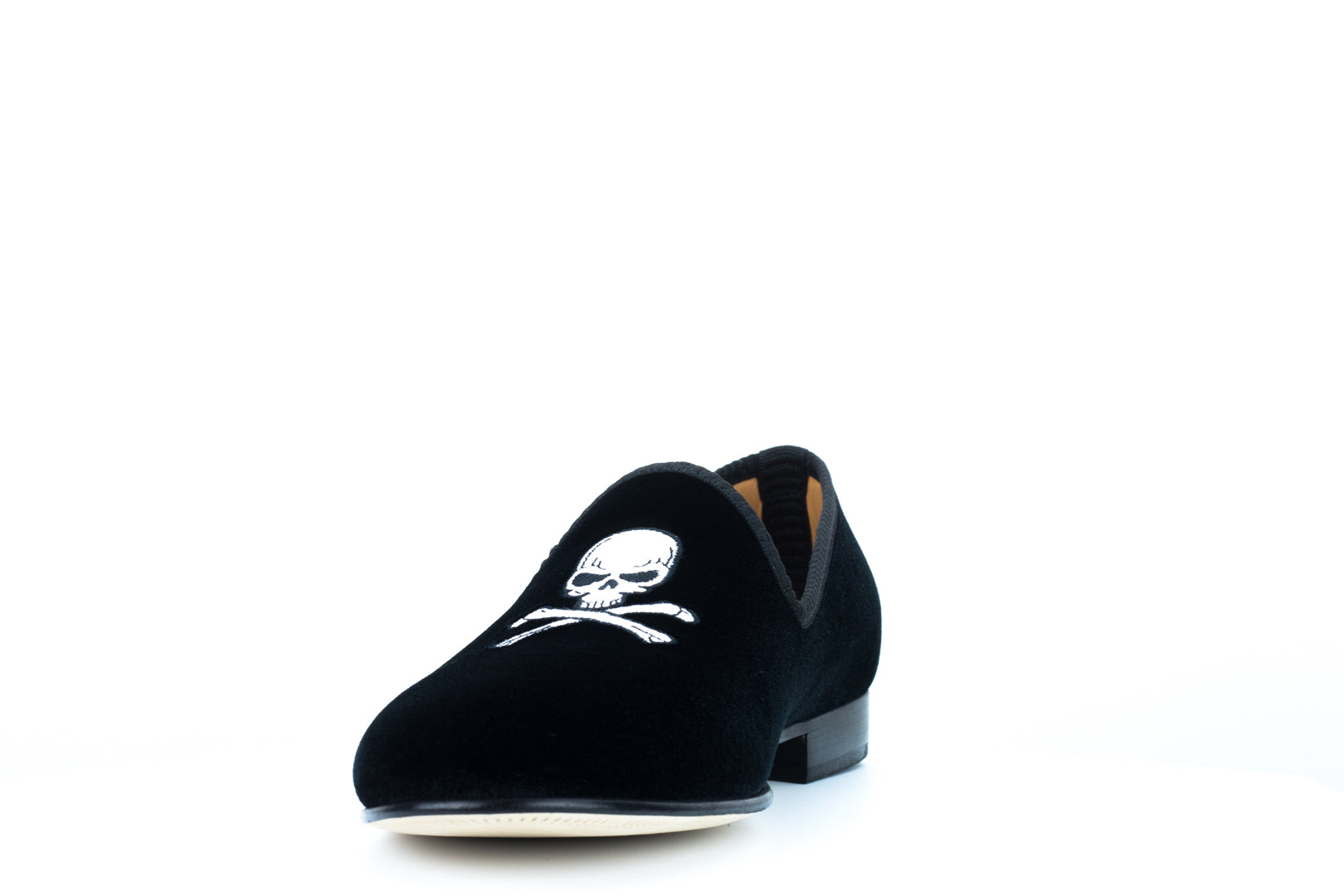 Men's Black Velvet Slipper with Skull & Bone