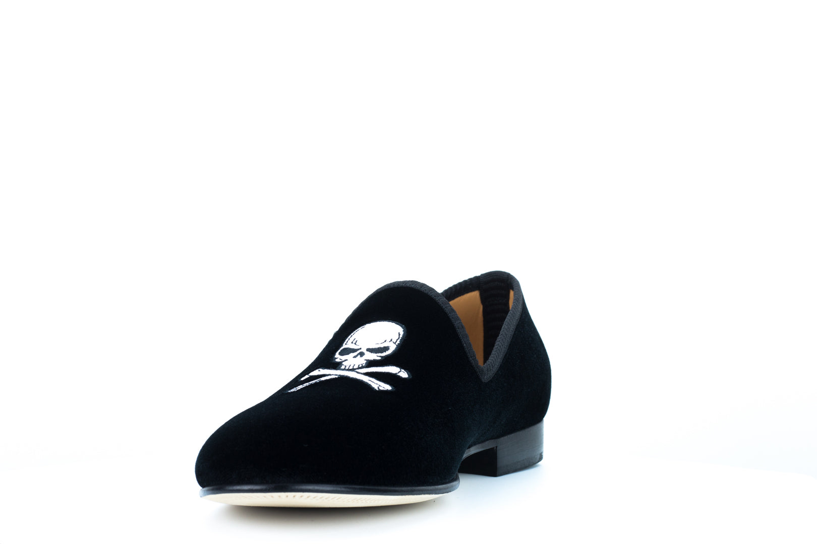 Men's Black Velvet Slipper with Skull & Bone