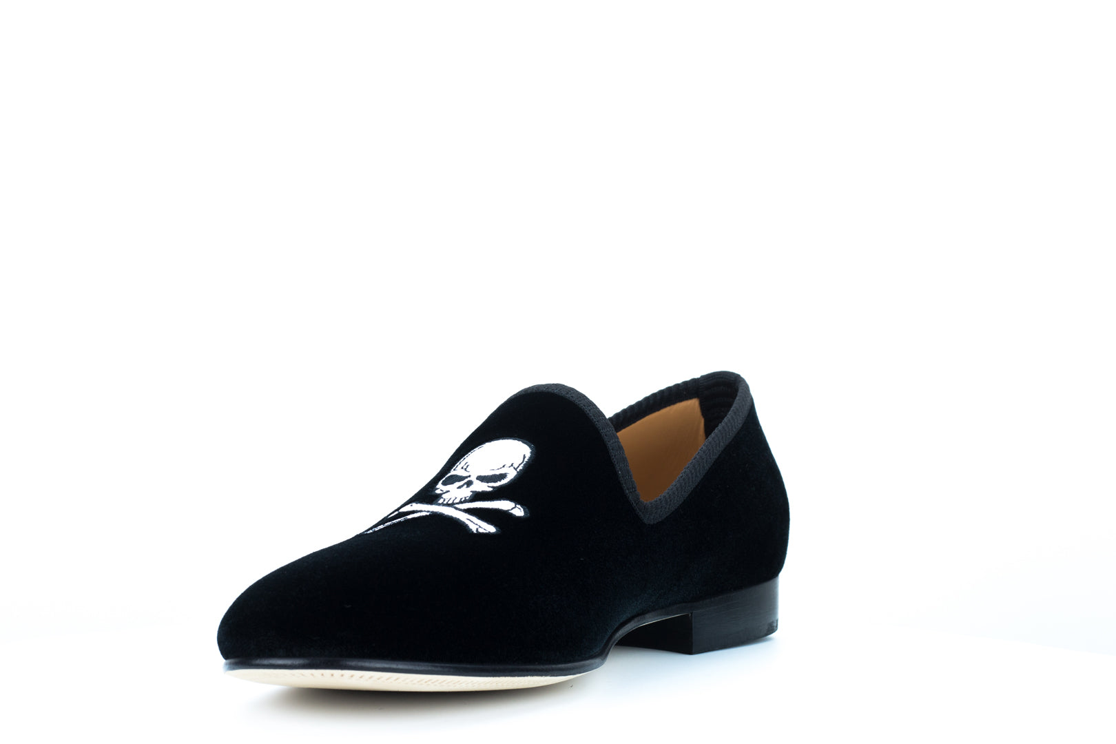 Men's Black Velvet Slipper with Skull & Bone