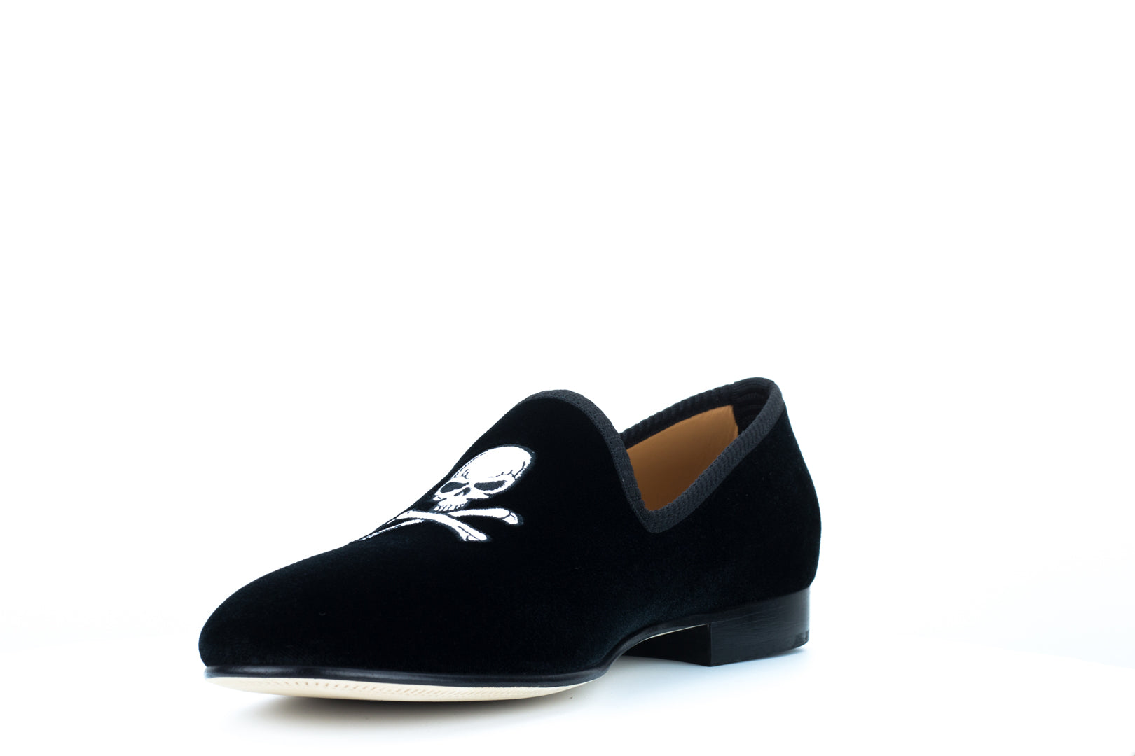 Men's Black Velvet Slipper with Skull & Bone