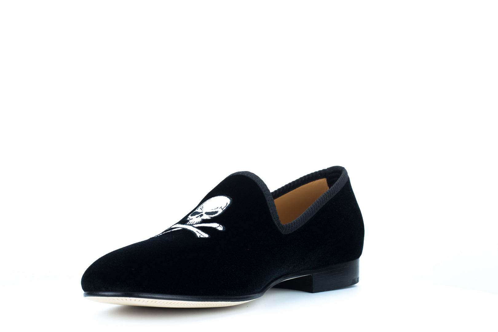 Men's Black Velvet Slipper with Skull & Bone