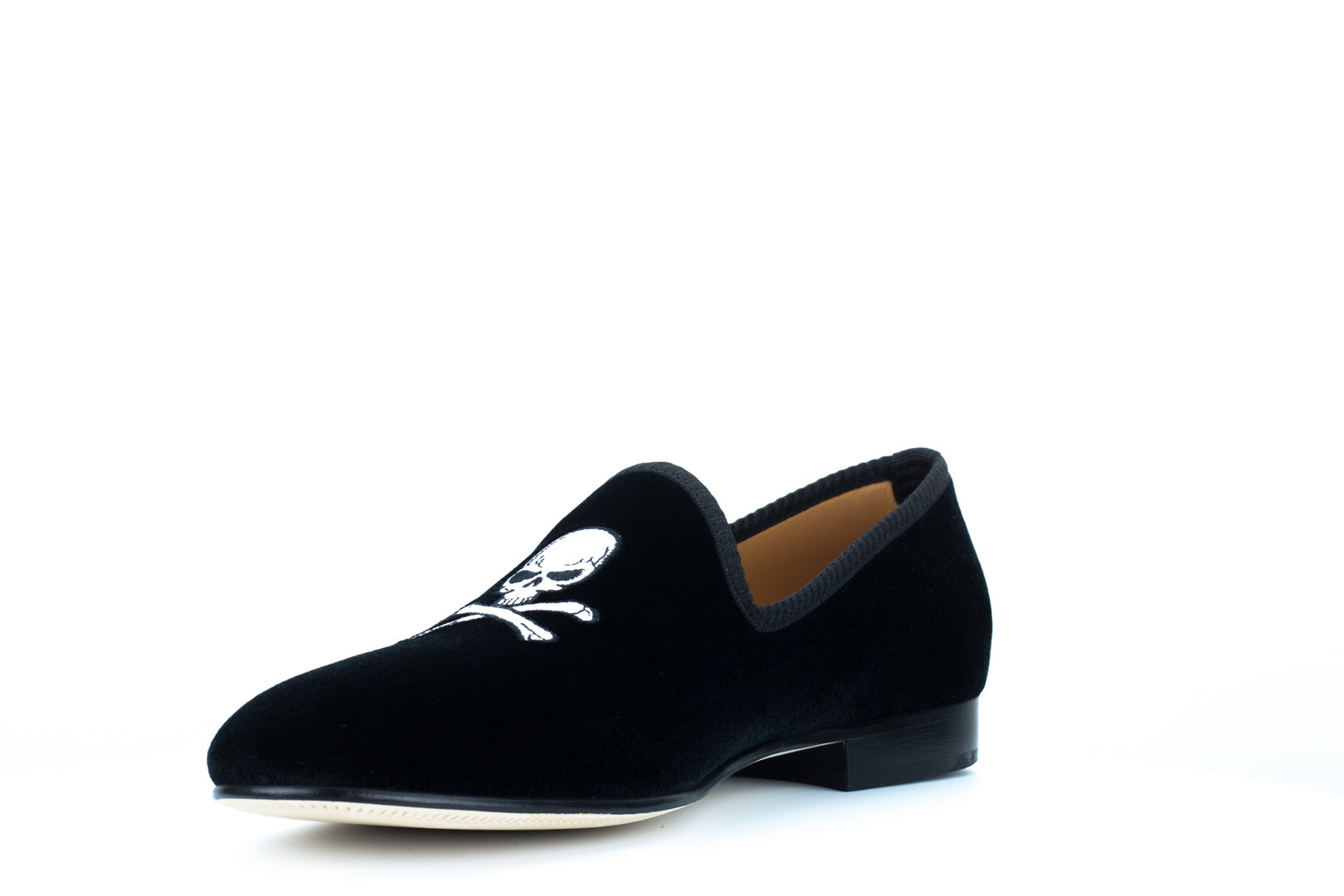 Men's Black Velvet Slipper with Skull & Bone