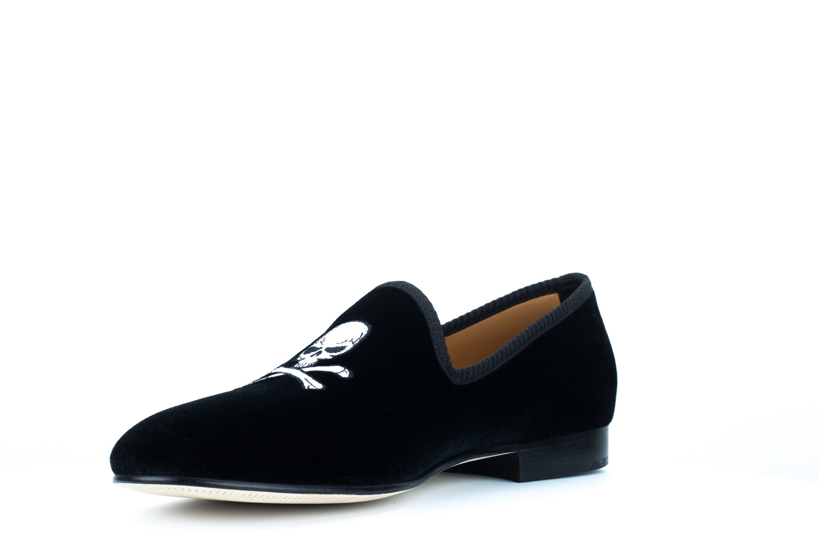 Men's Black Velvet Slipper with Skull & Bone