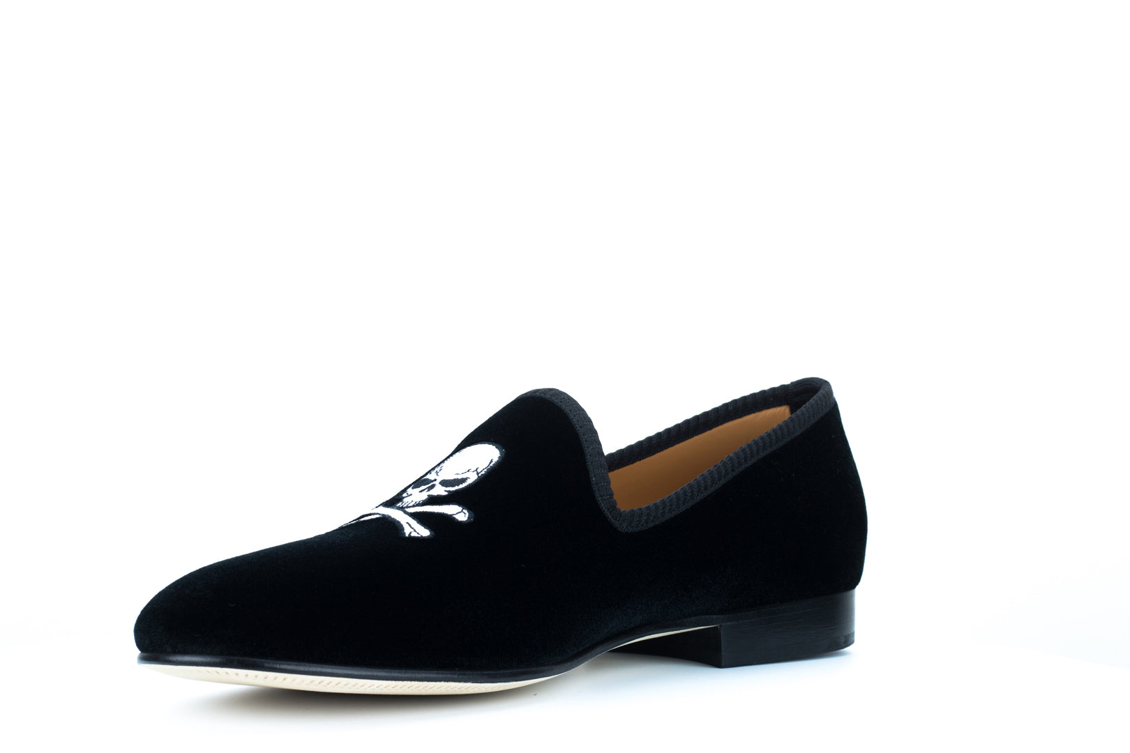 Men's Black Velvet Slipper with Skull & Bone