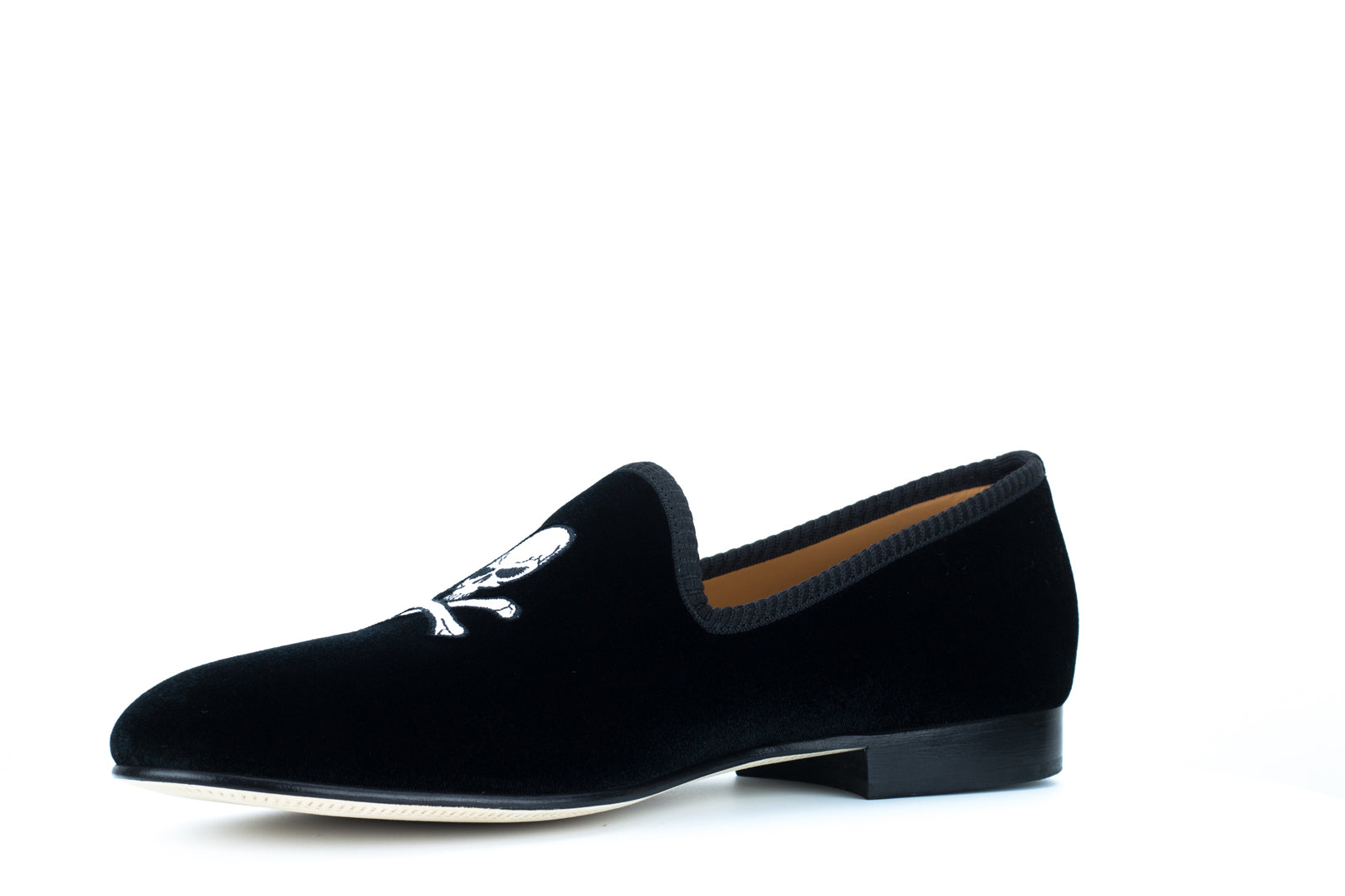 Men's Black Velvet Slipper with Skull & Bone