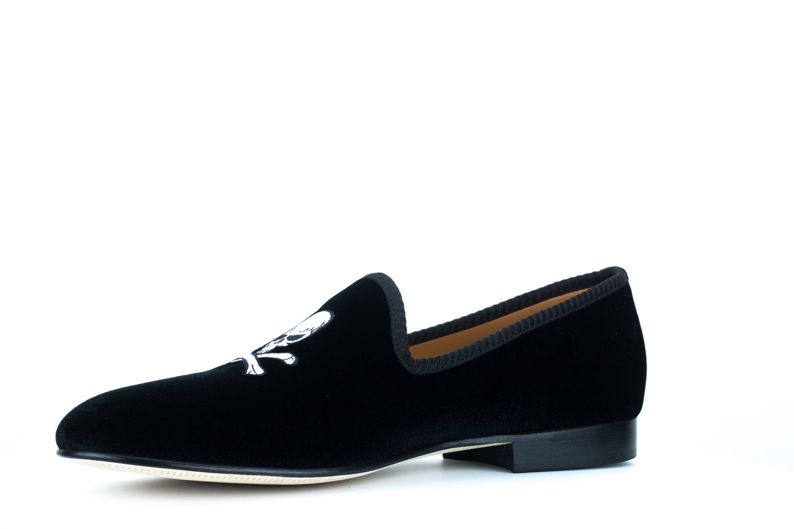 Men's Black Velvet Slipper with Skull & Bone