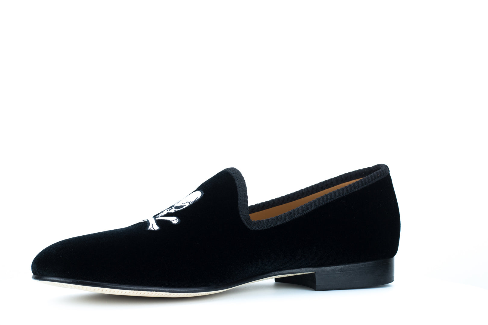 Men's Black Velvet Slipper with Skull & Bone
