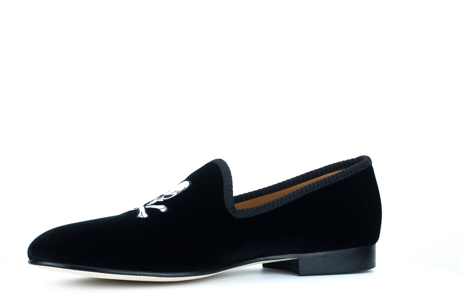 Men's Black Velvet Slipper with Skull & Bone