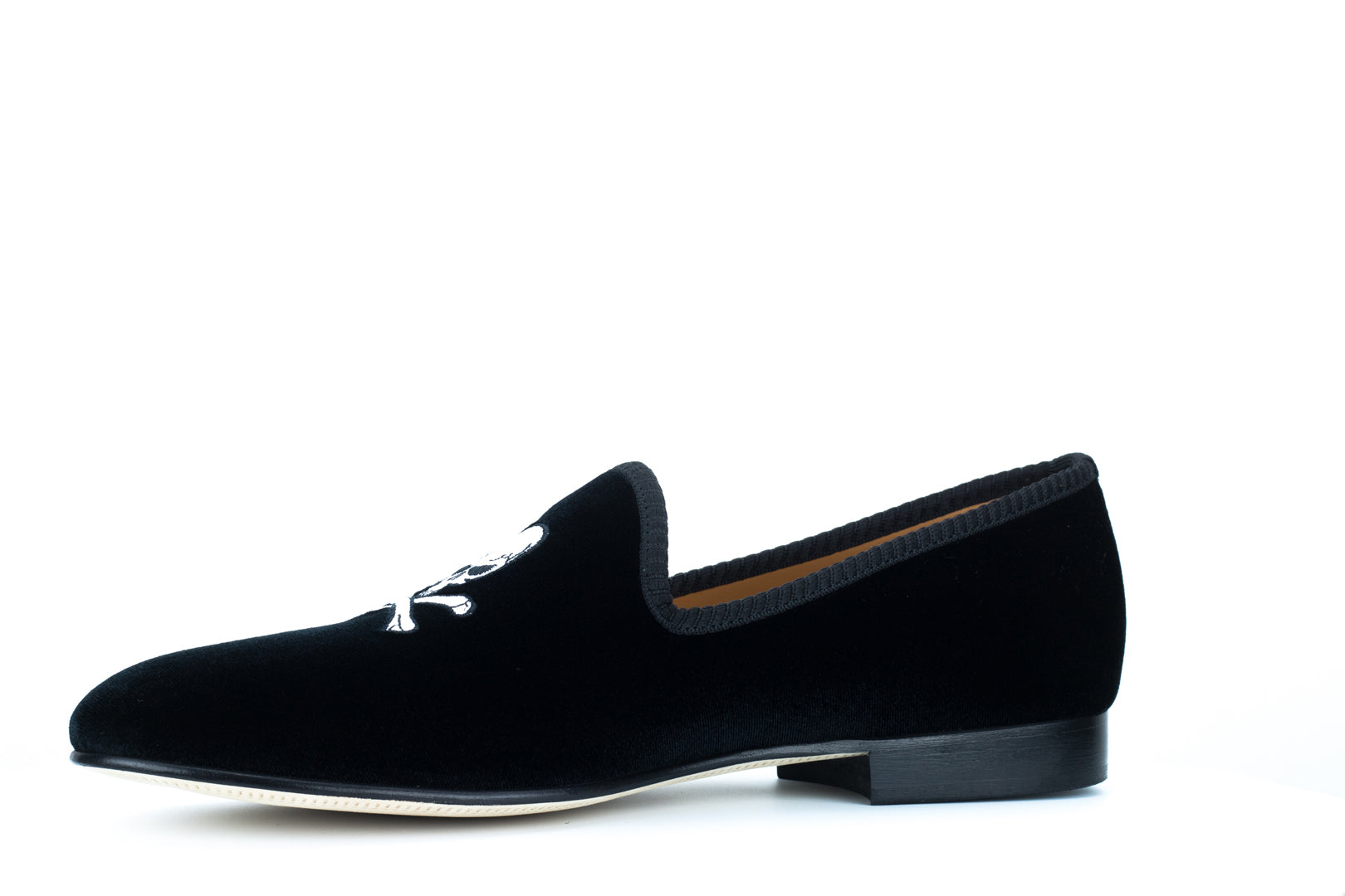 Men's Black Velvet Slipper with Skull & Bone