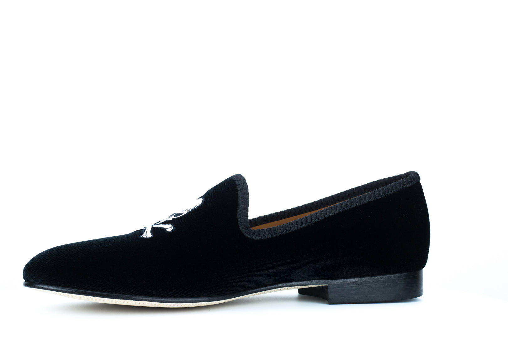 Men's Black Velvet Slipper with Skull & Bone