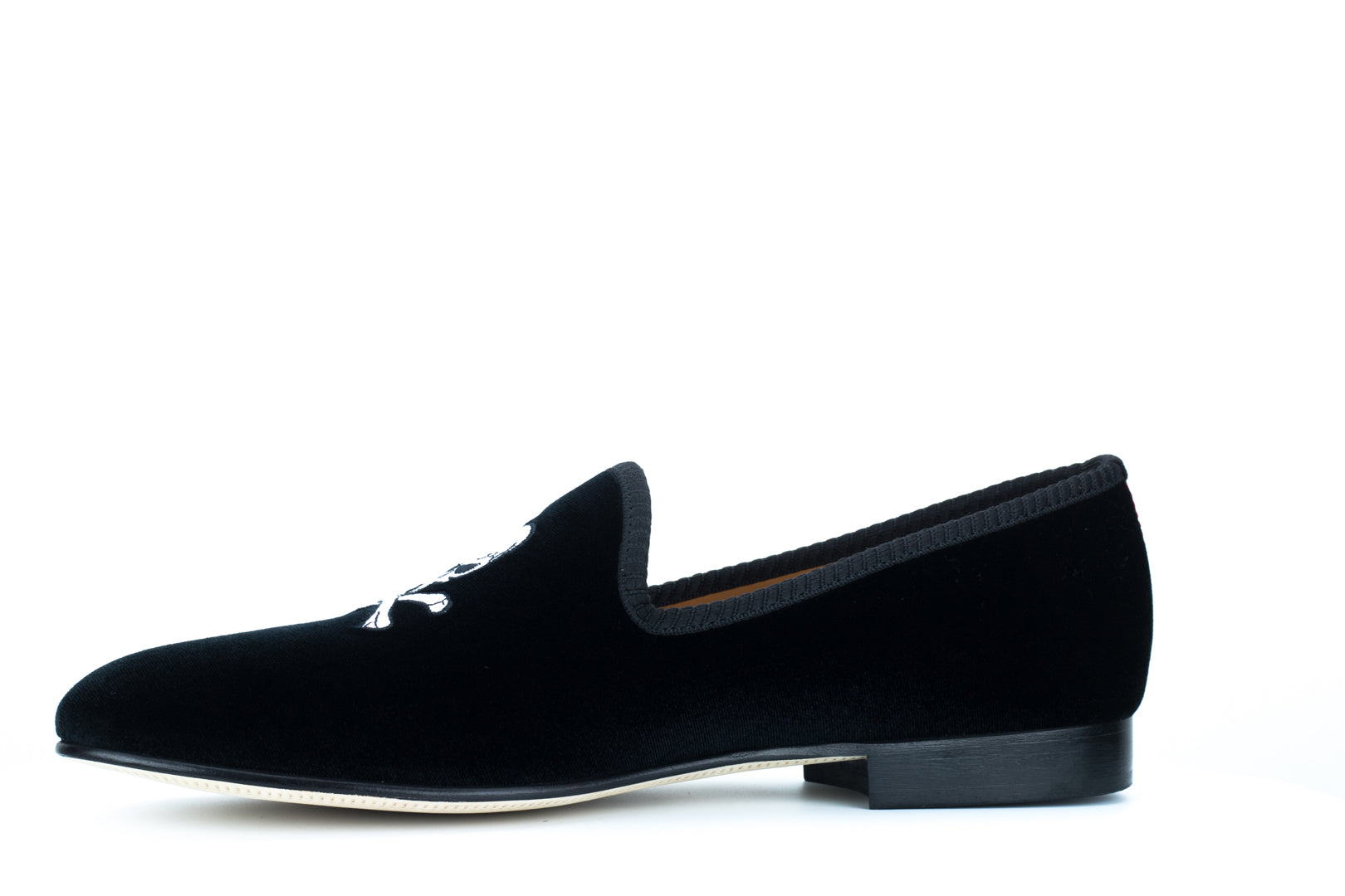 Men's Black Velvet Slipper with Skull & Bone