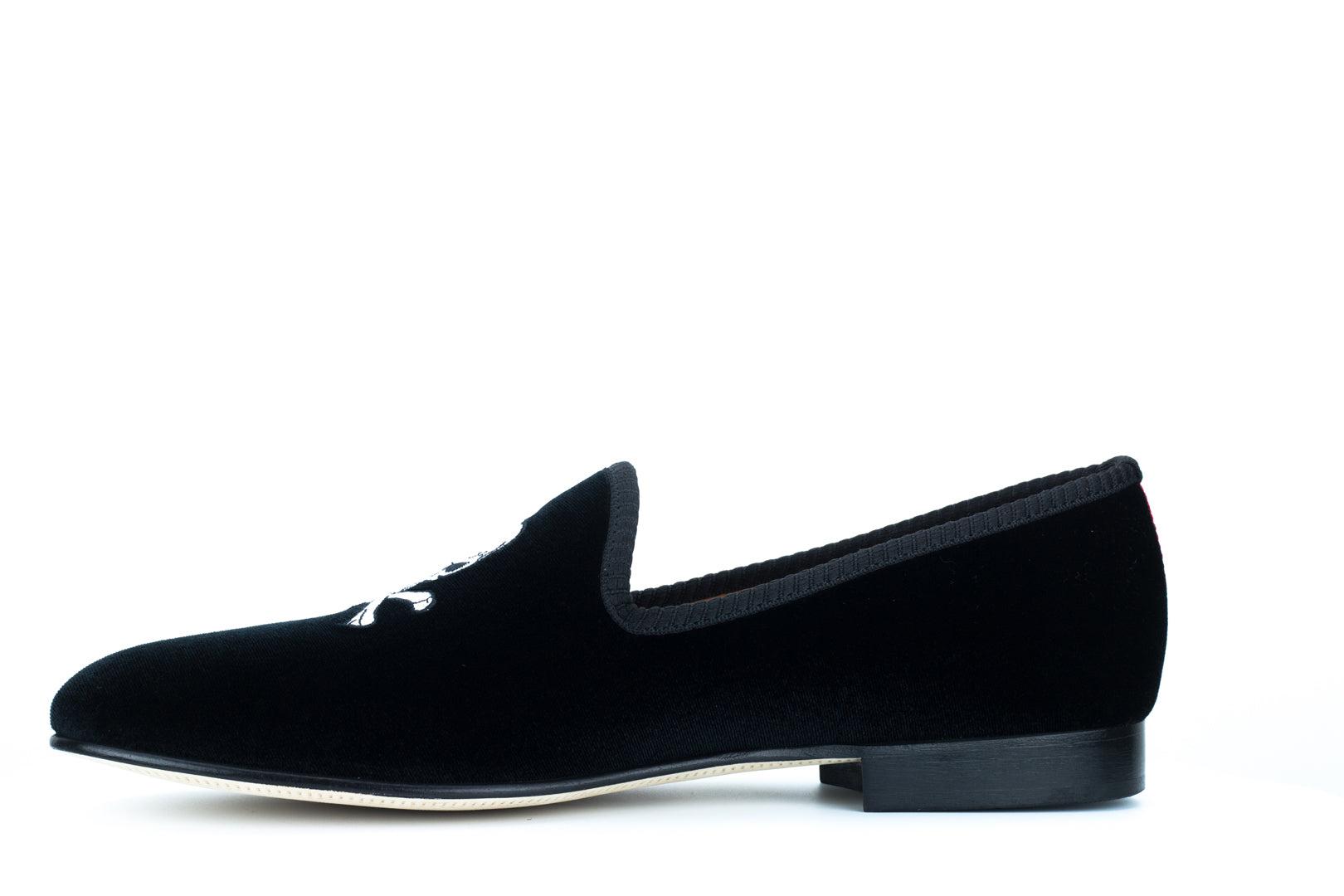 Men's Black Velvet Slipper with Skull & Bone