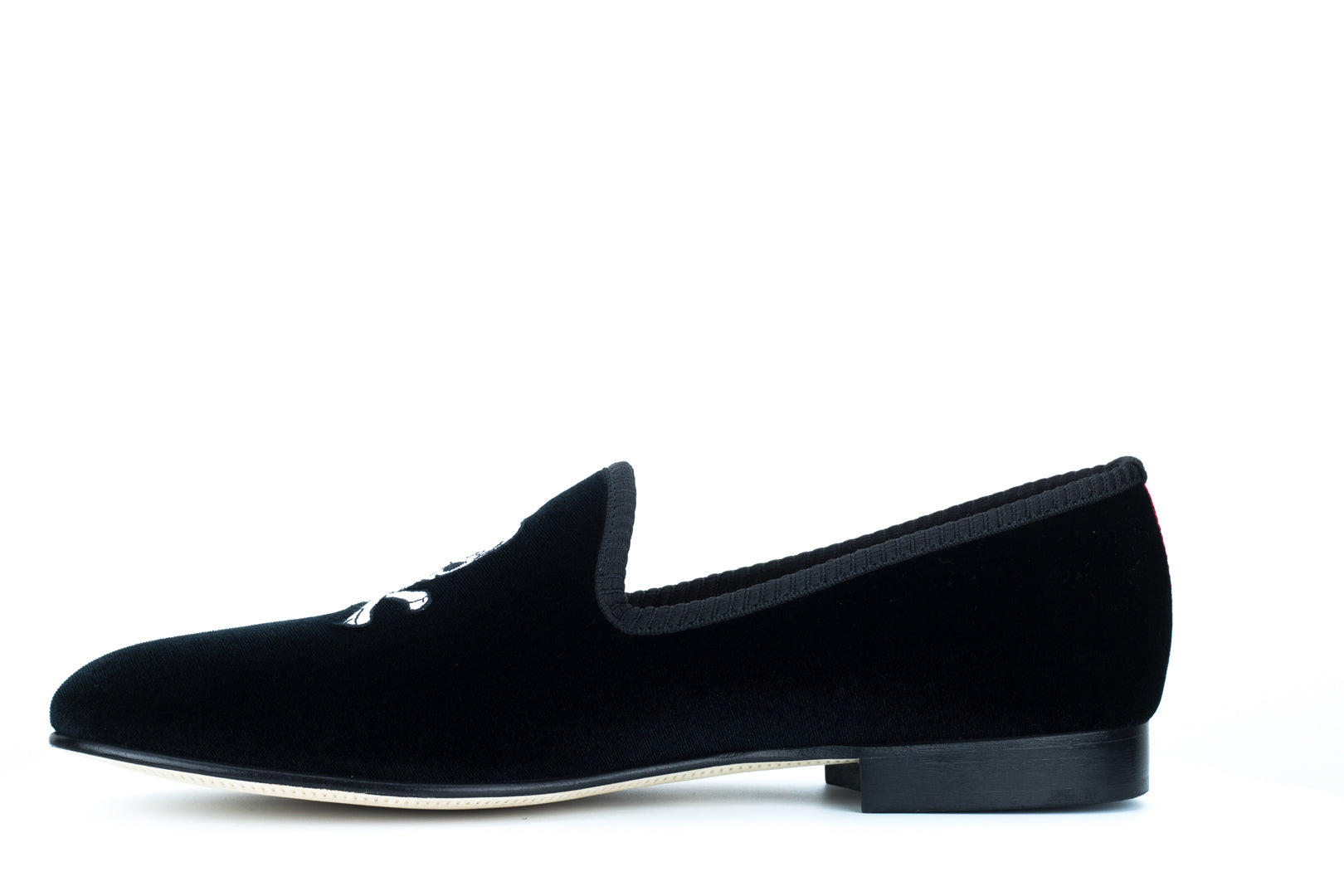 Men's Black Velvet Slipper with Skull & Bone