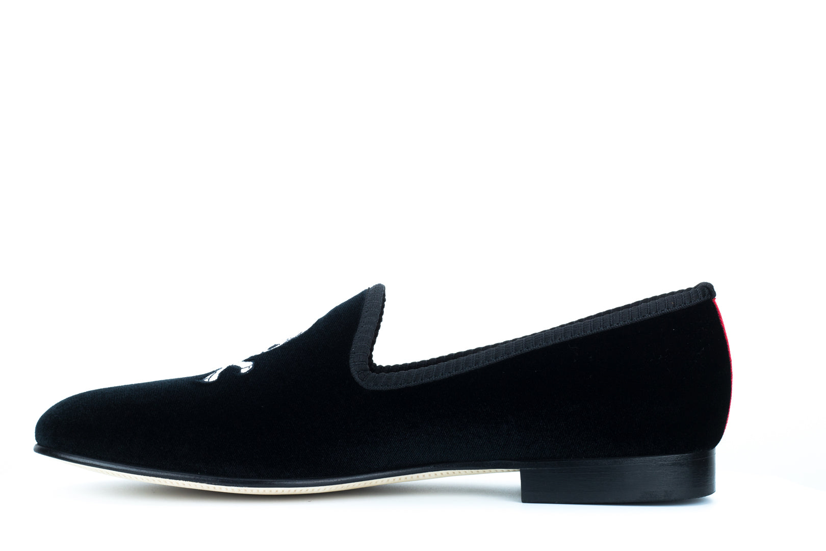 Men's Black Velvet Slipper with Skull & Bone