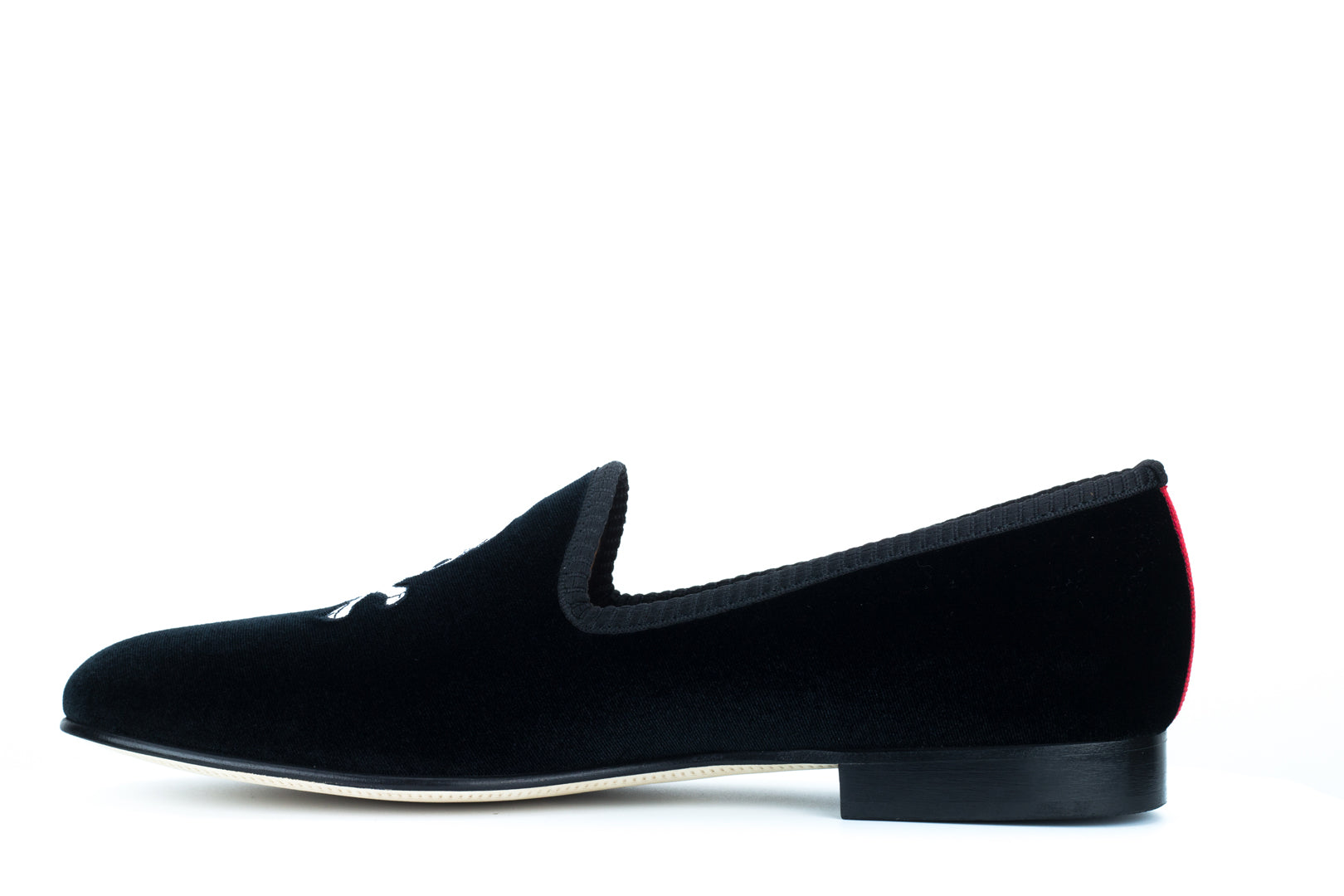 Men's Black Velvet Slipper with Skull & Bone