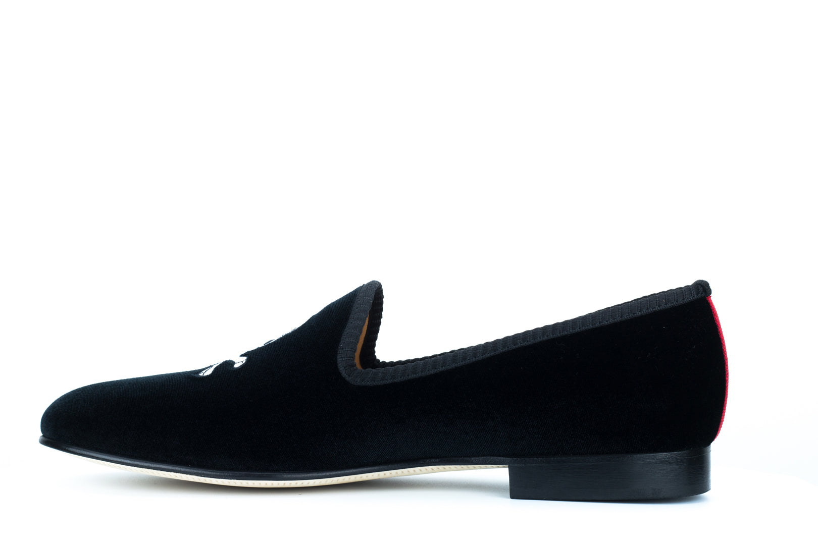 Men's Black Velvet Slipper with Skull & Bone