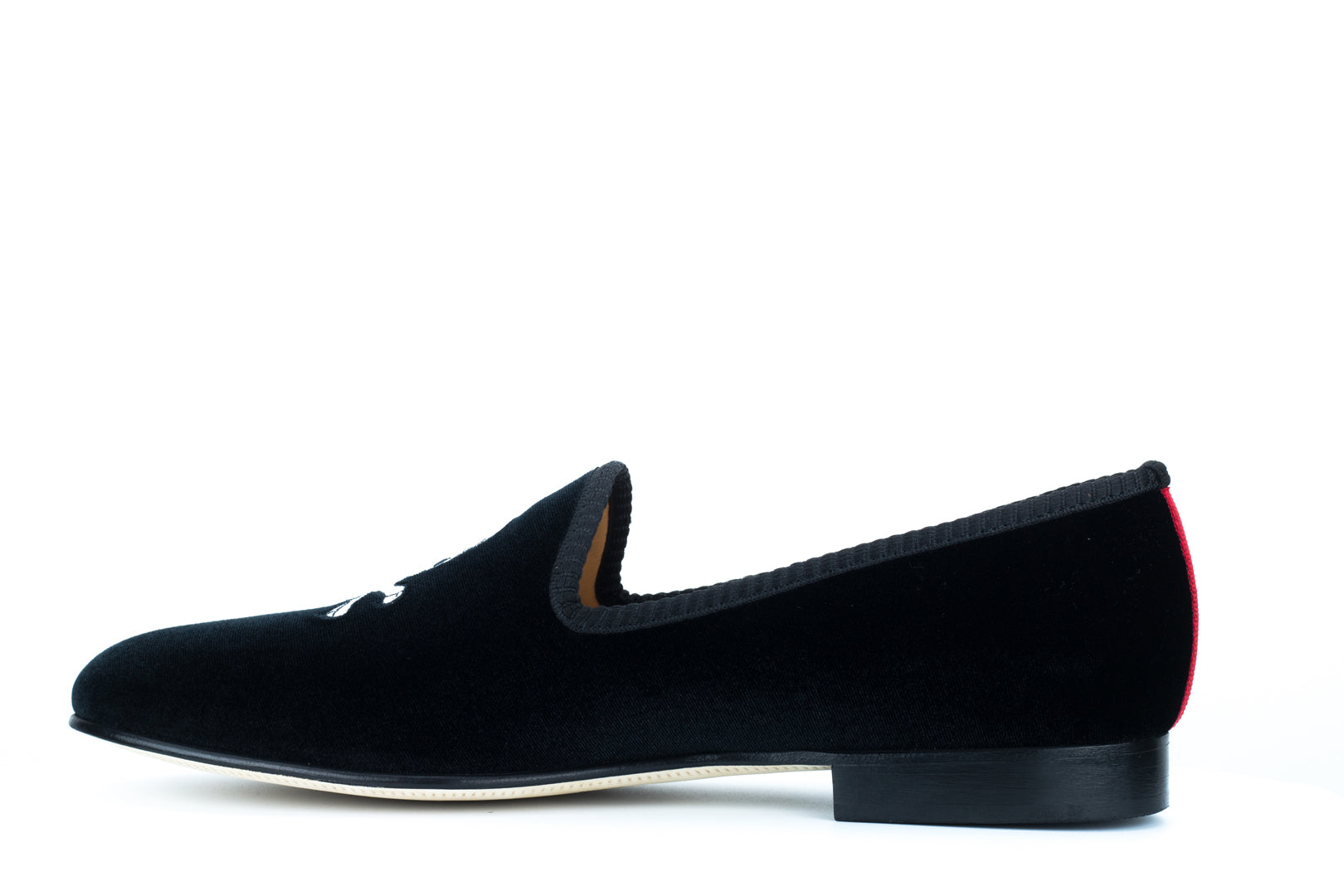 Men's Black Velvet Slipper with Skull & Bone